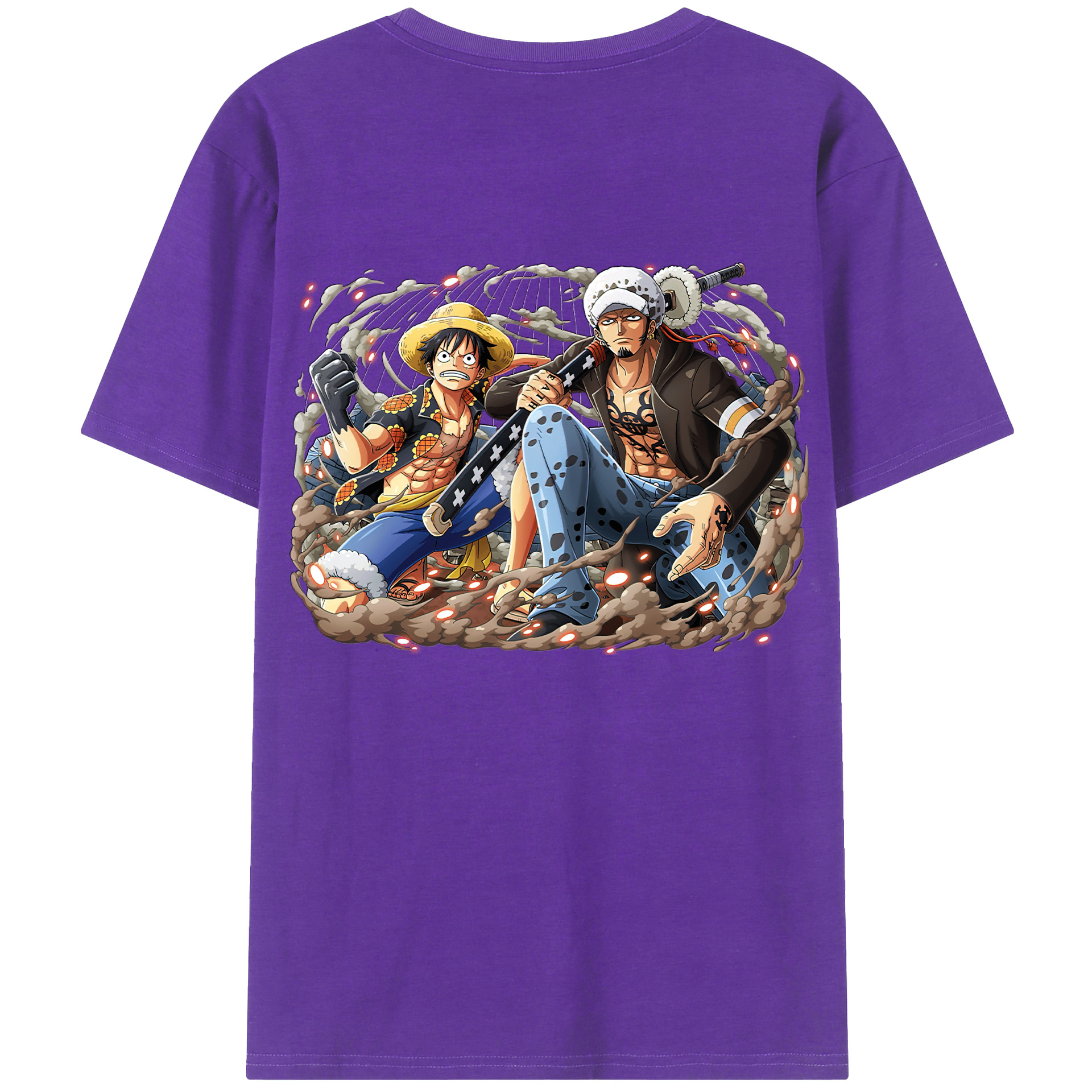 ワンピース モンキー・D・ルフィ ONE PIECE Monkey D. Luffy 綿100％ メンズ半袖Tシャツ（バックプリント） 通気性