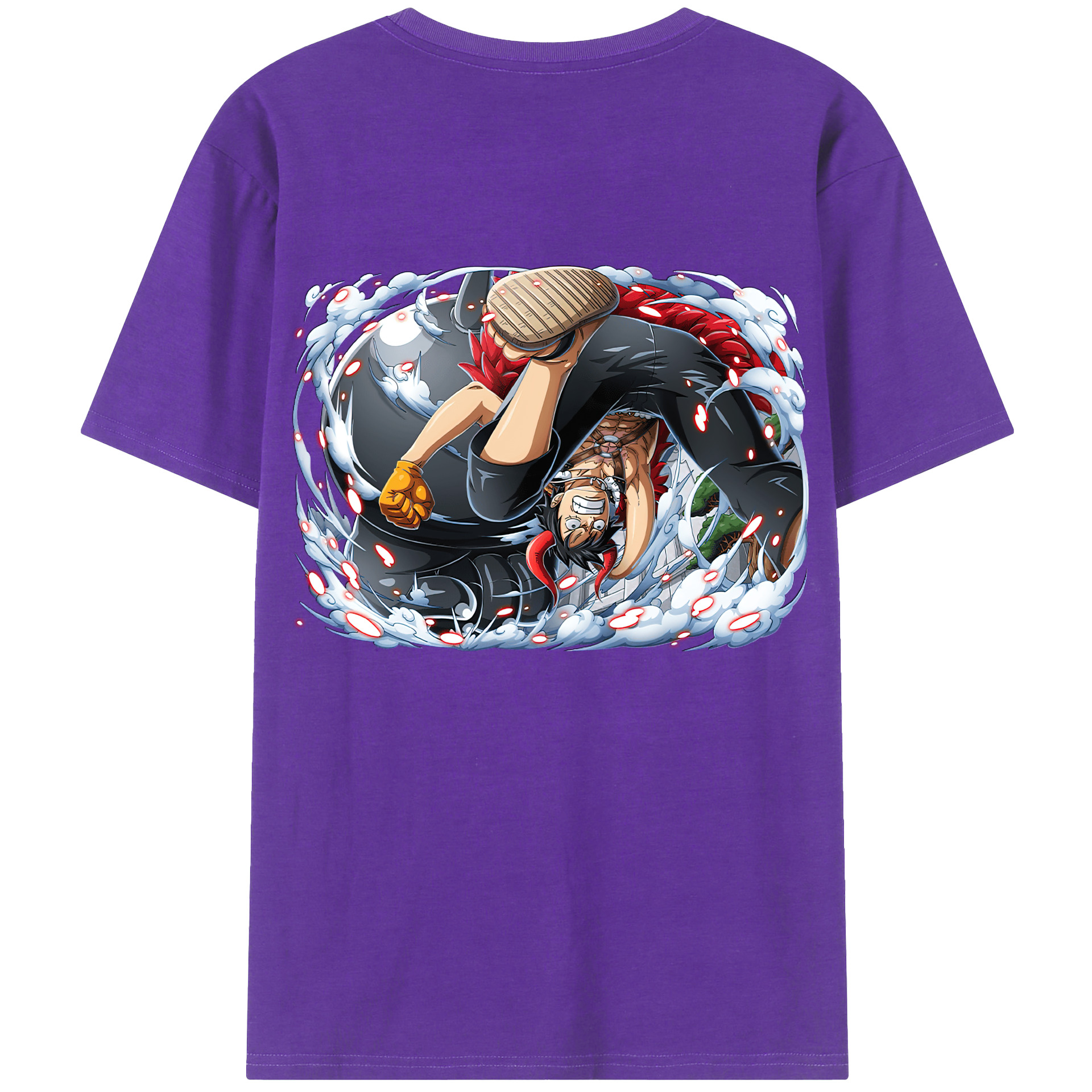 ワンピース モンキー・D・ルフィ ONE PIECE Monkey D. Luffy 綿100％ メンズ半袖Tシャツ（バックプリント） 通気性