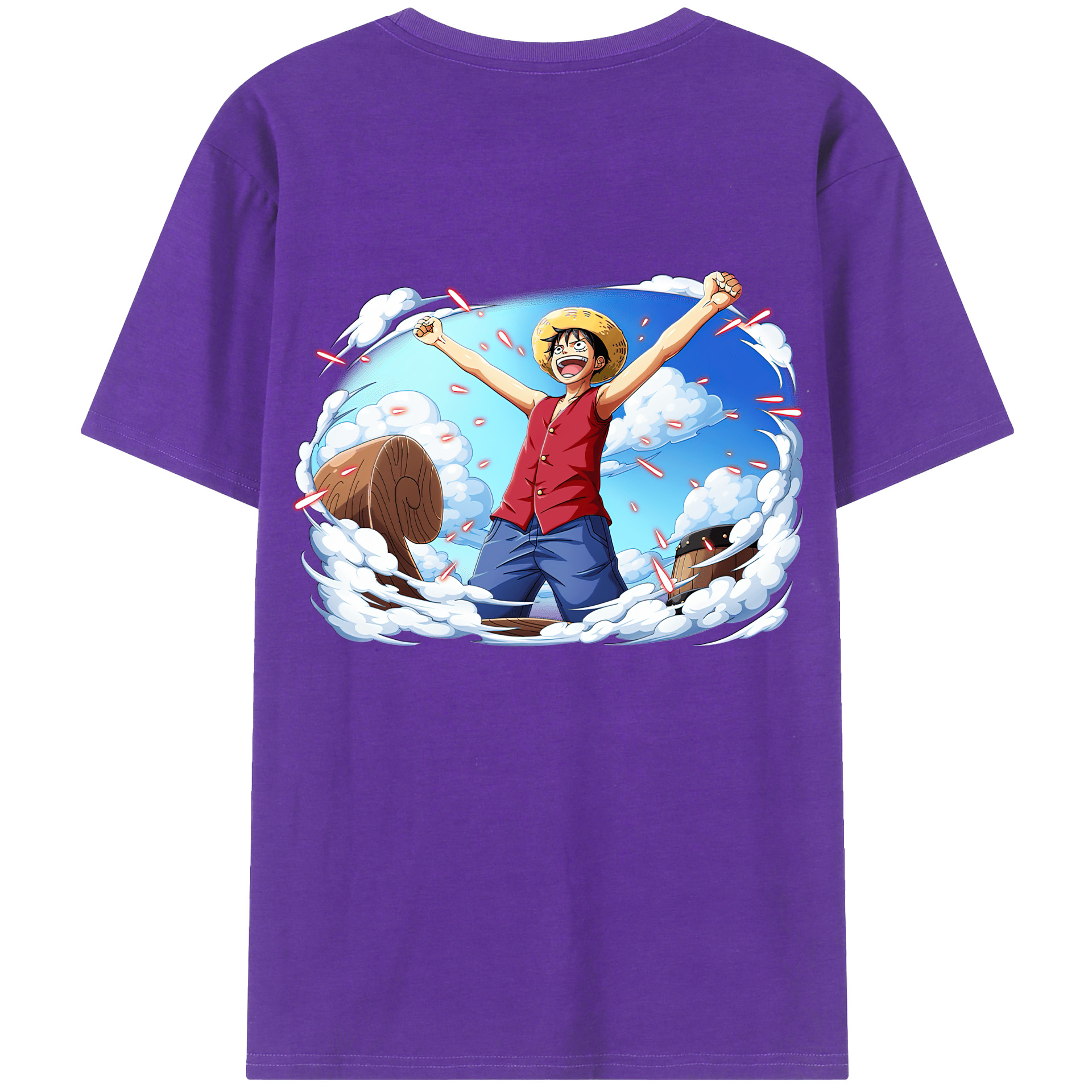 ワンピース モンキー・D・ルフィ ONE PIECE Monkey D. Luffy 綿100％ メンズ半袖Tシャツ（バックプリント） 通気性