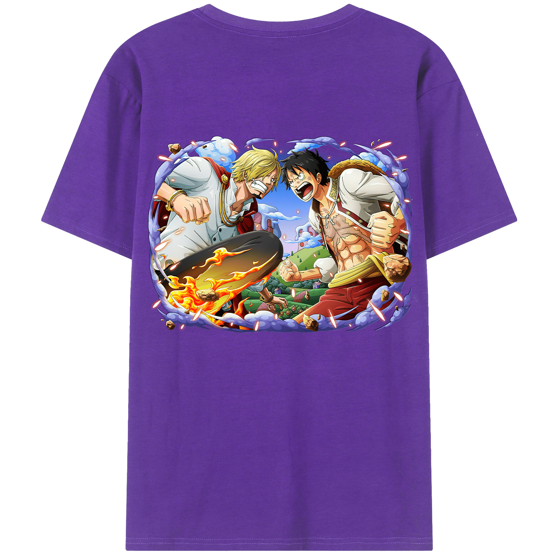 ワンピース モンキー・D・ルフィ ONE PIECE Monkey D. Luffy 綿100％ メンズ半袖Tシャツ（バックプリント） 通気性