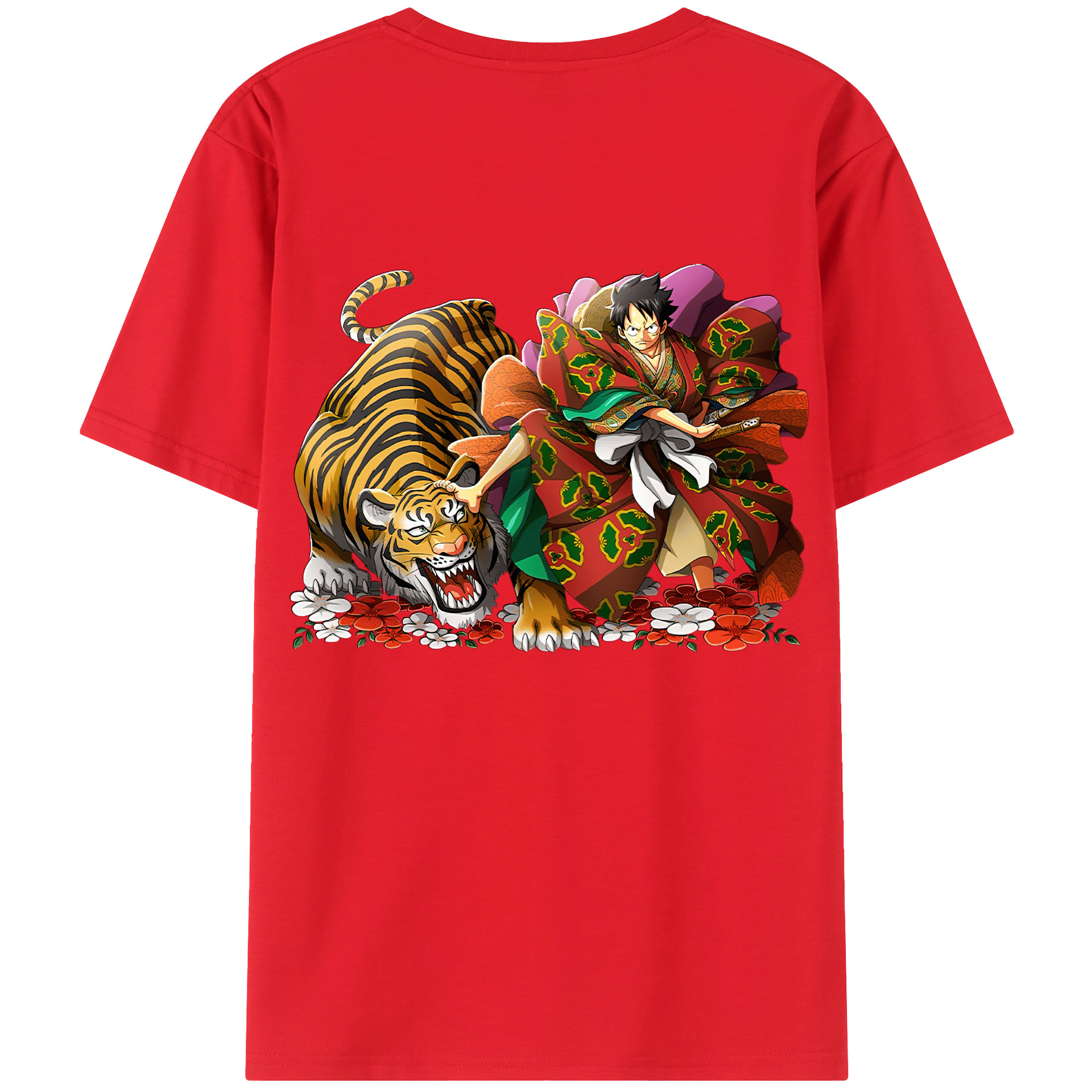 （画像用） ワンピース モンキー・D・ルフィ ONE PIECE Monkey D. Luffy 綿100％ メンズ半袖Tシャツ（バックプリント） 通気性