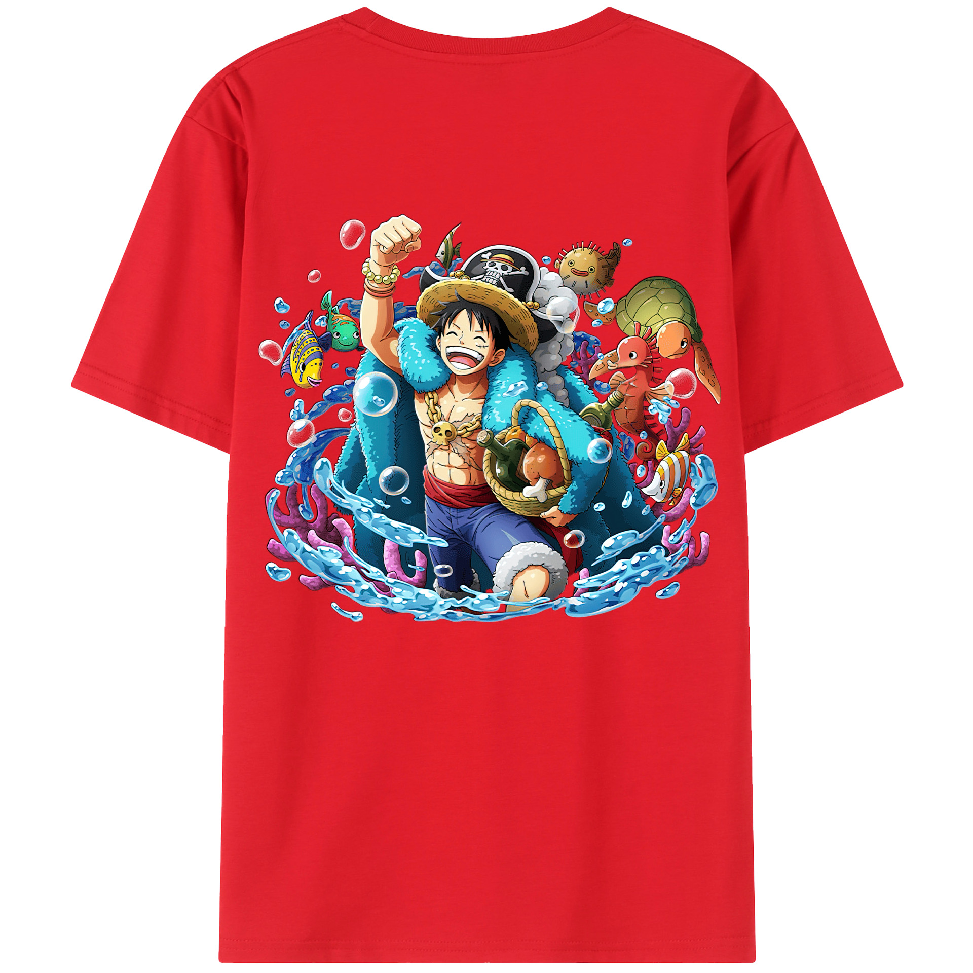 ワンピース モンキー・D・ルフィ ONE PIECE Monkey D. Luffy 綿100％ メンズ半袖Tシャツ（バックプリント） 通気性
