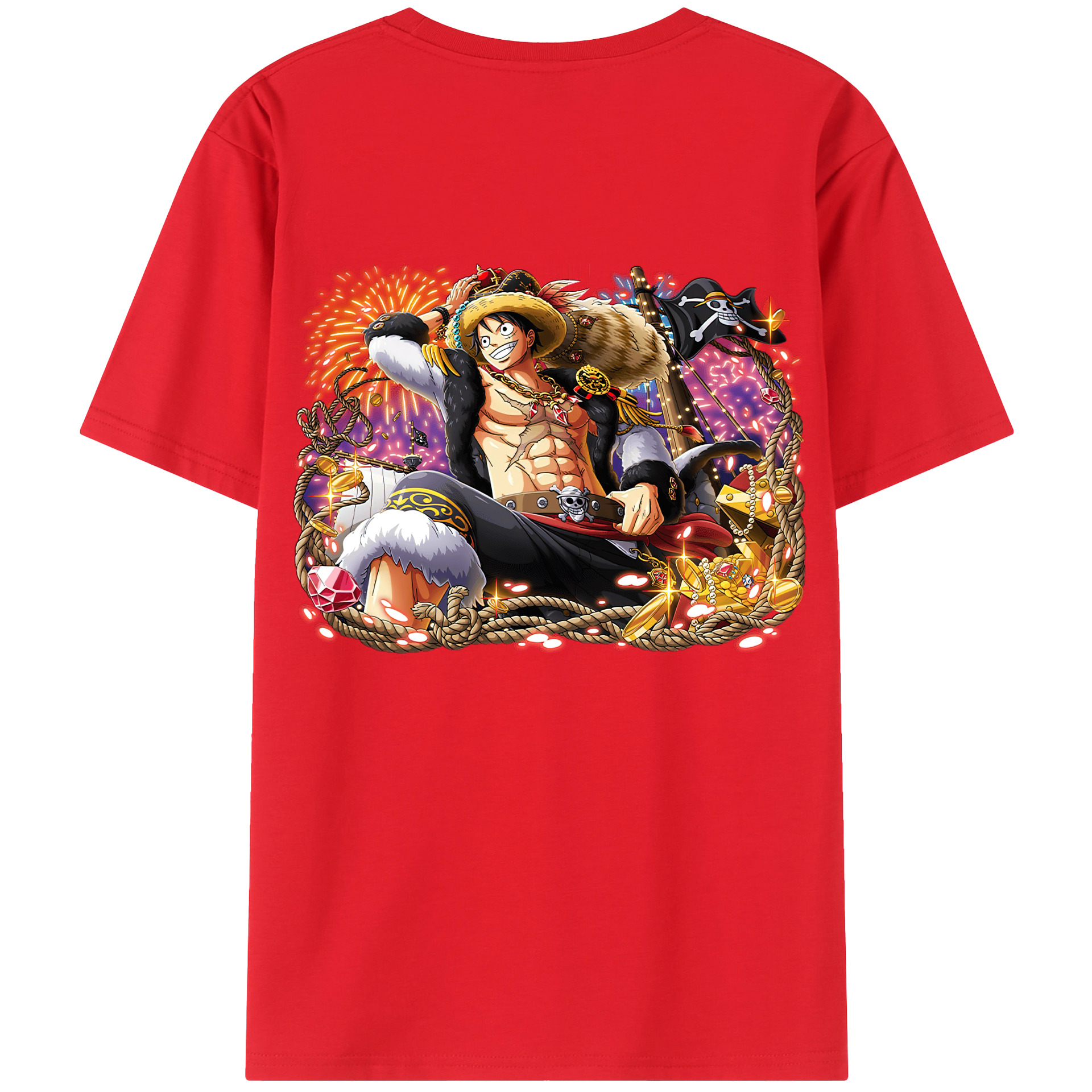 ワンピース モンキー・D・ルフィ ONE PIECE Monkey D. Luffy 綿100％ メンズ半袖Tシャツ（バックプリント） 通気性