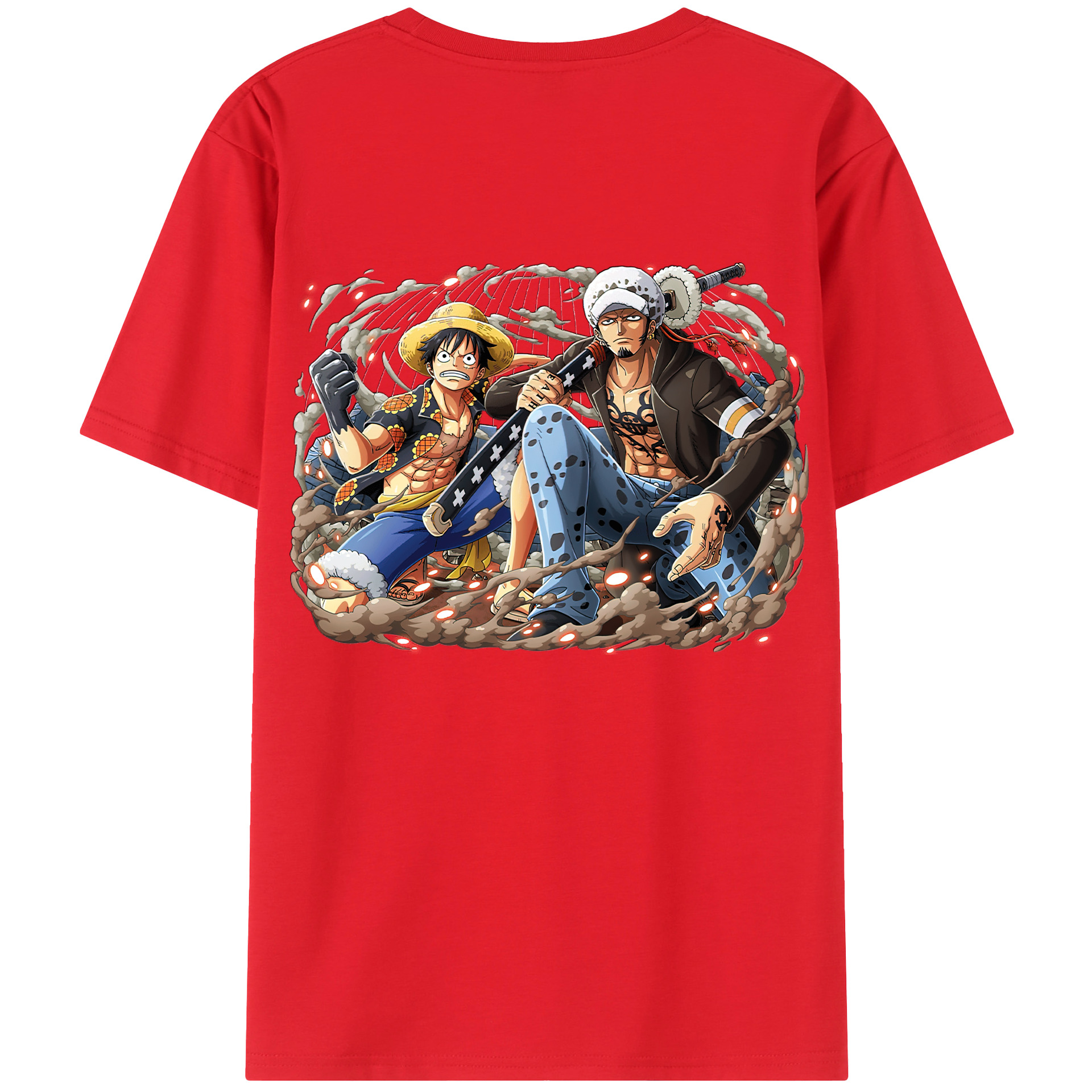 ワンピース モンキー・D・ルフィ ONE PIECE Monkey D. Luffy 綿100％ メンズ半袖Tシャツ（バックプリント） 通気性