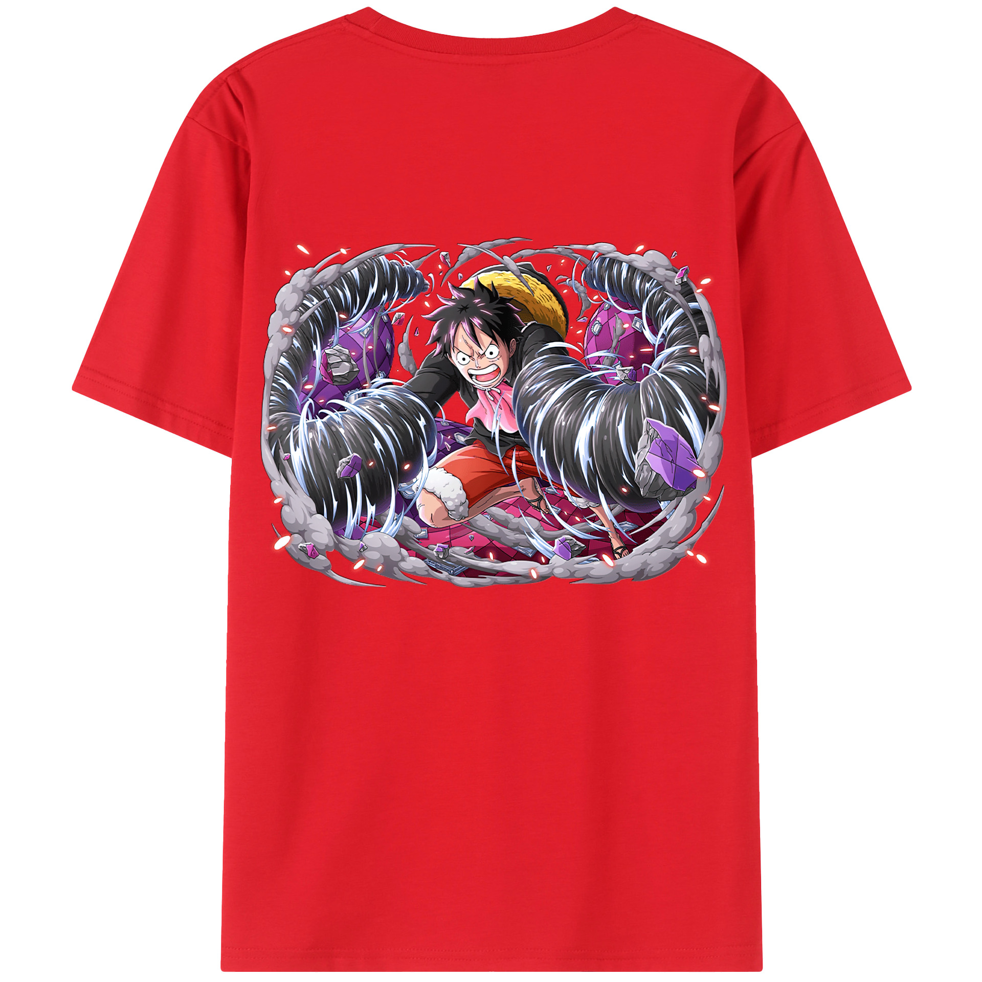 ワンピース モンキー・D・ルフィ ONE PIECE Monkey D. Luffy 綿100％ メンズ半袖Tシャツ（バックプリント） 通気性