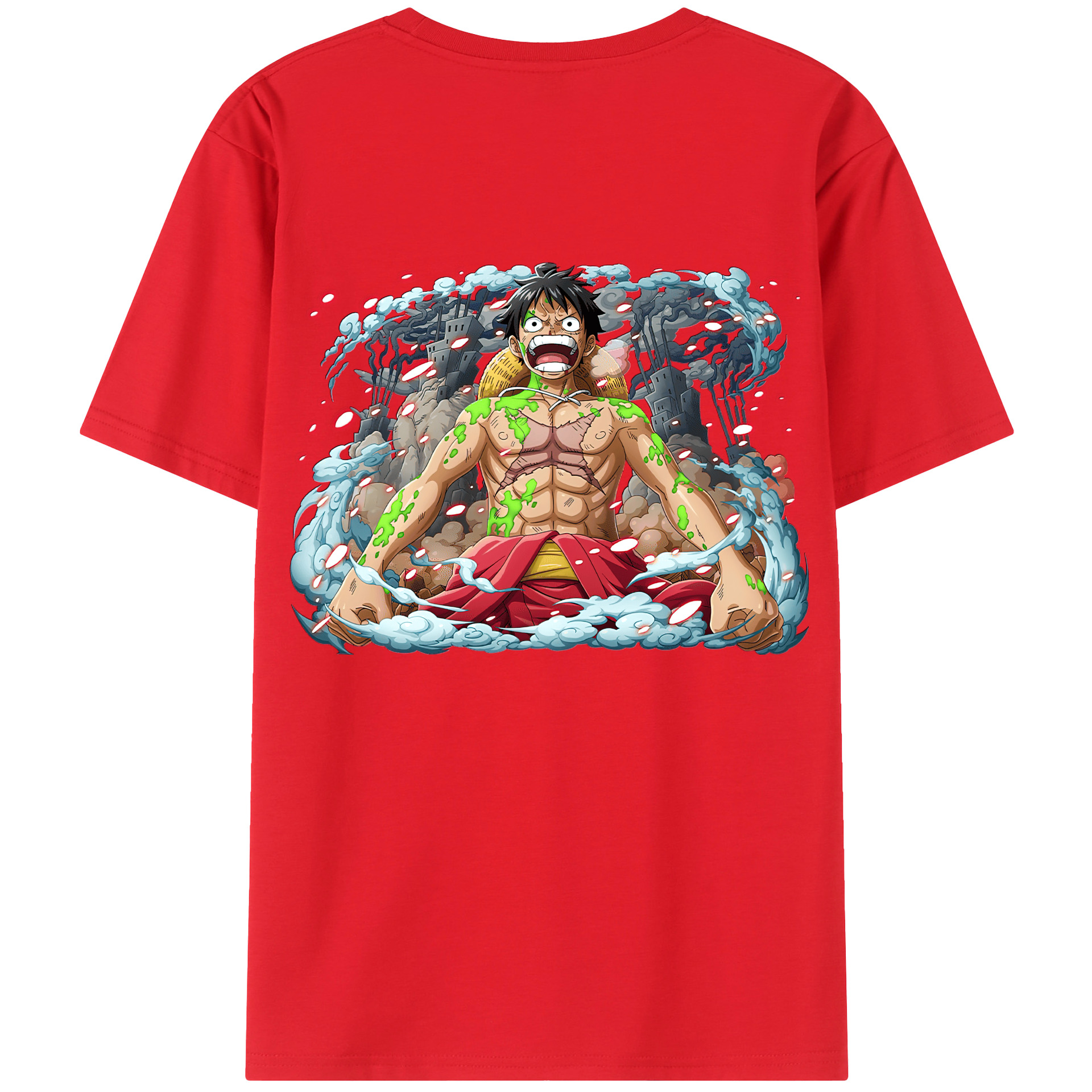 ワンピース モンキー・D・ルフィ ONE PIECE Monkey D. Luffy 綿100％ メンズ半袖Tシャツ（バックプリント） 通気性