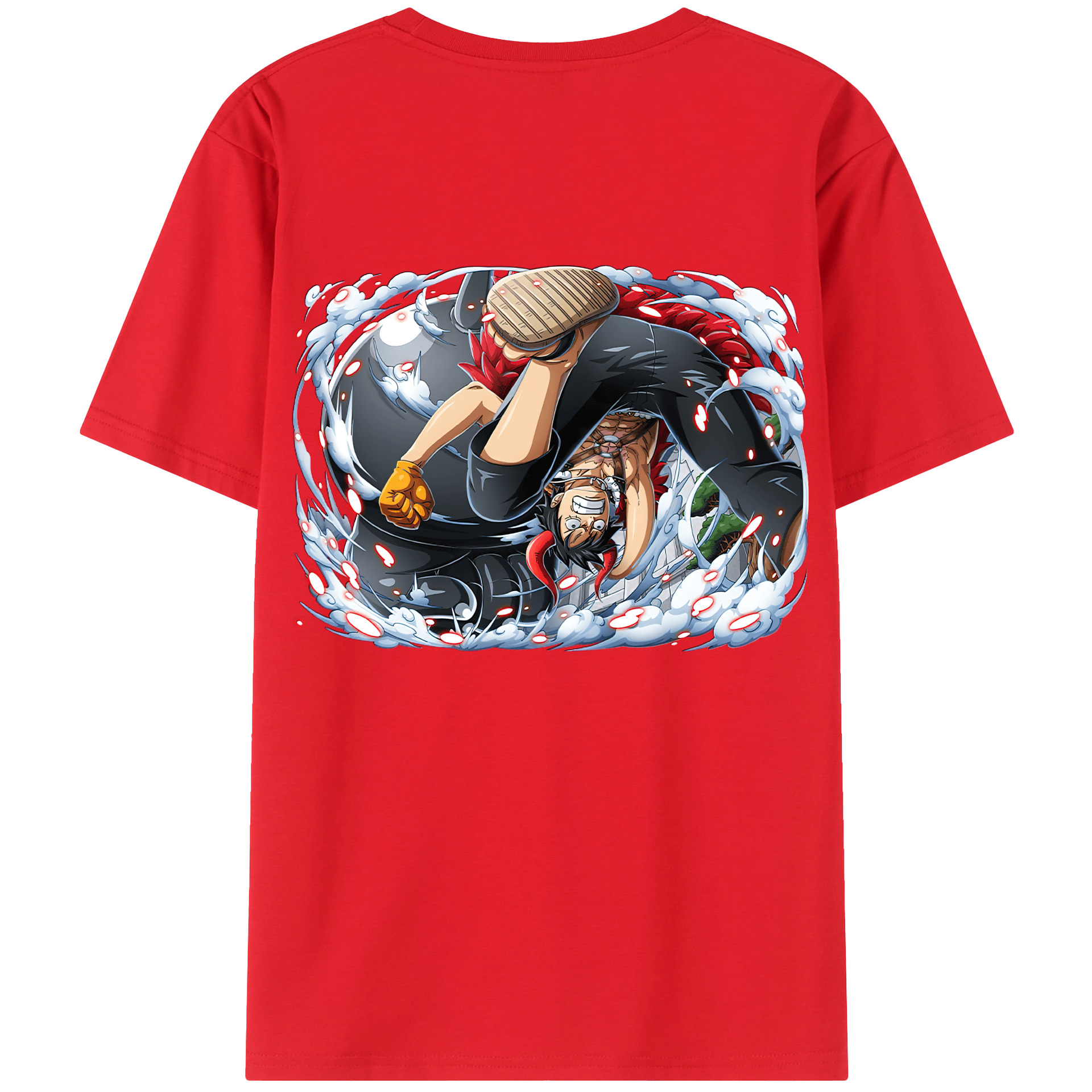 ワンピース モンキー・D・ルフィ ONE PIECE Monkey D. Luffy 綿100％ メンズ半袖Tシャツ（バックプリント） 通気性