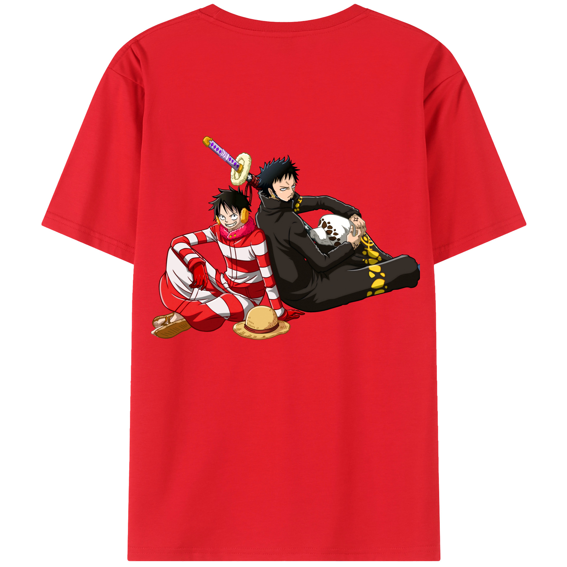 ワンピース モンキー・D・ルフィ ONE PIECE Monkey D. Luffy 綿100％ メンズ半袖Tシャツ（バックプリント） 通気性