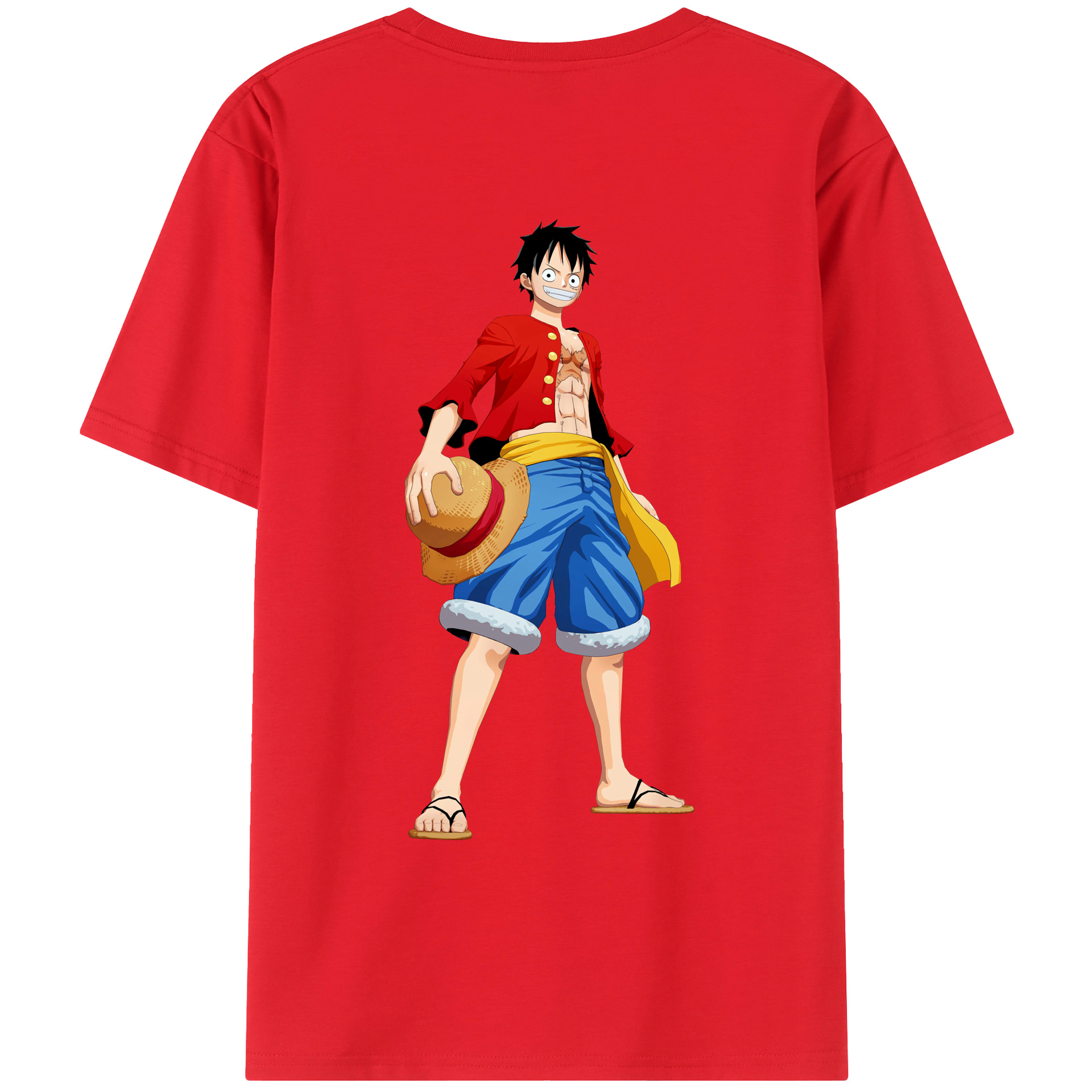 ワンピース モンキー・D・ルフィ ONE PIECE Monkey D. Luffy 綿100％ メンズ半袖Tシャツ（バックプリント） 通気性