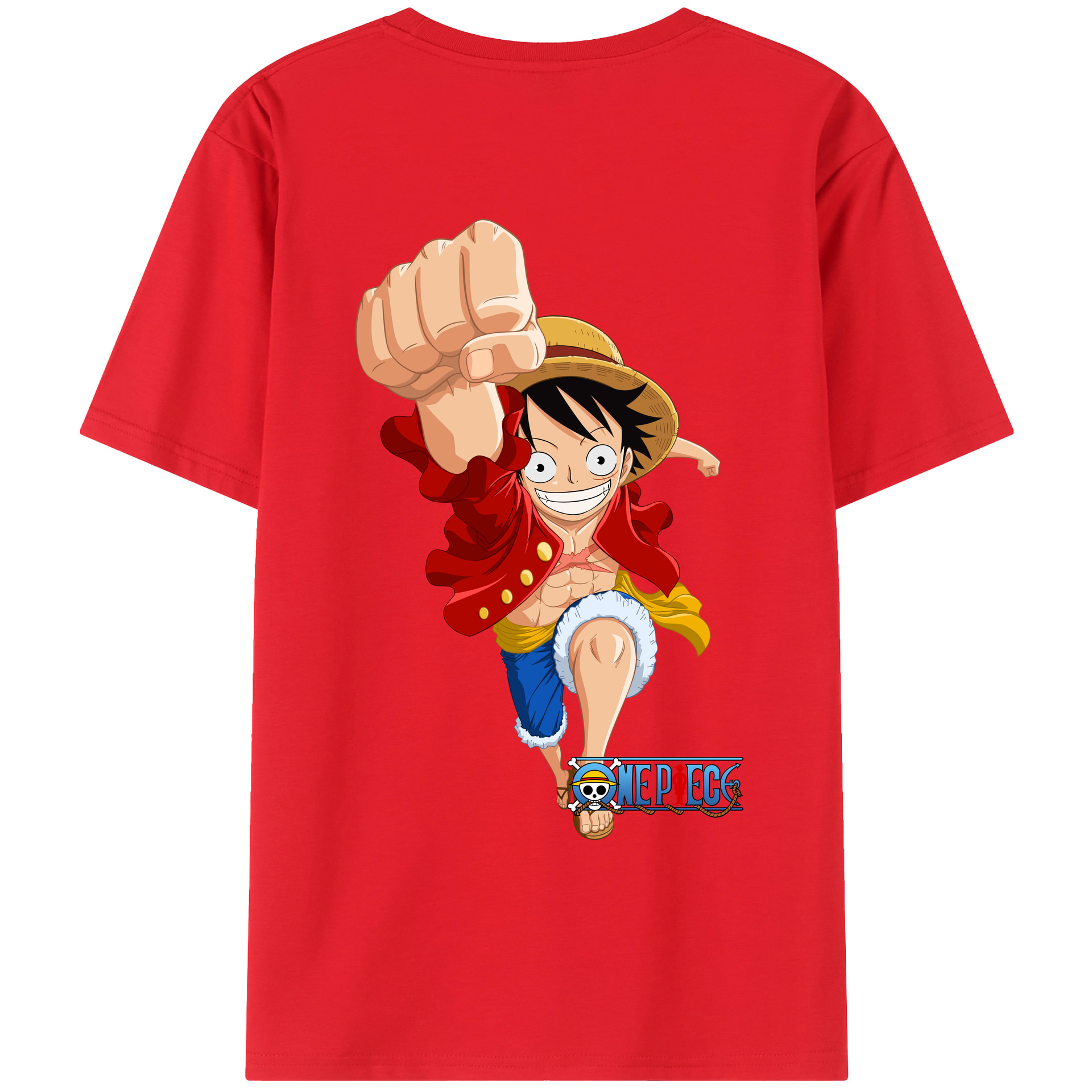 ワンピース モンキー・D・ルフィ ONE PIECE Monkey D. Luffy 綿100％ メンズ半袖Tシャツ（バックプリント） 通気性
