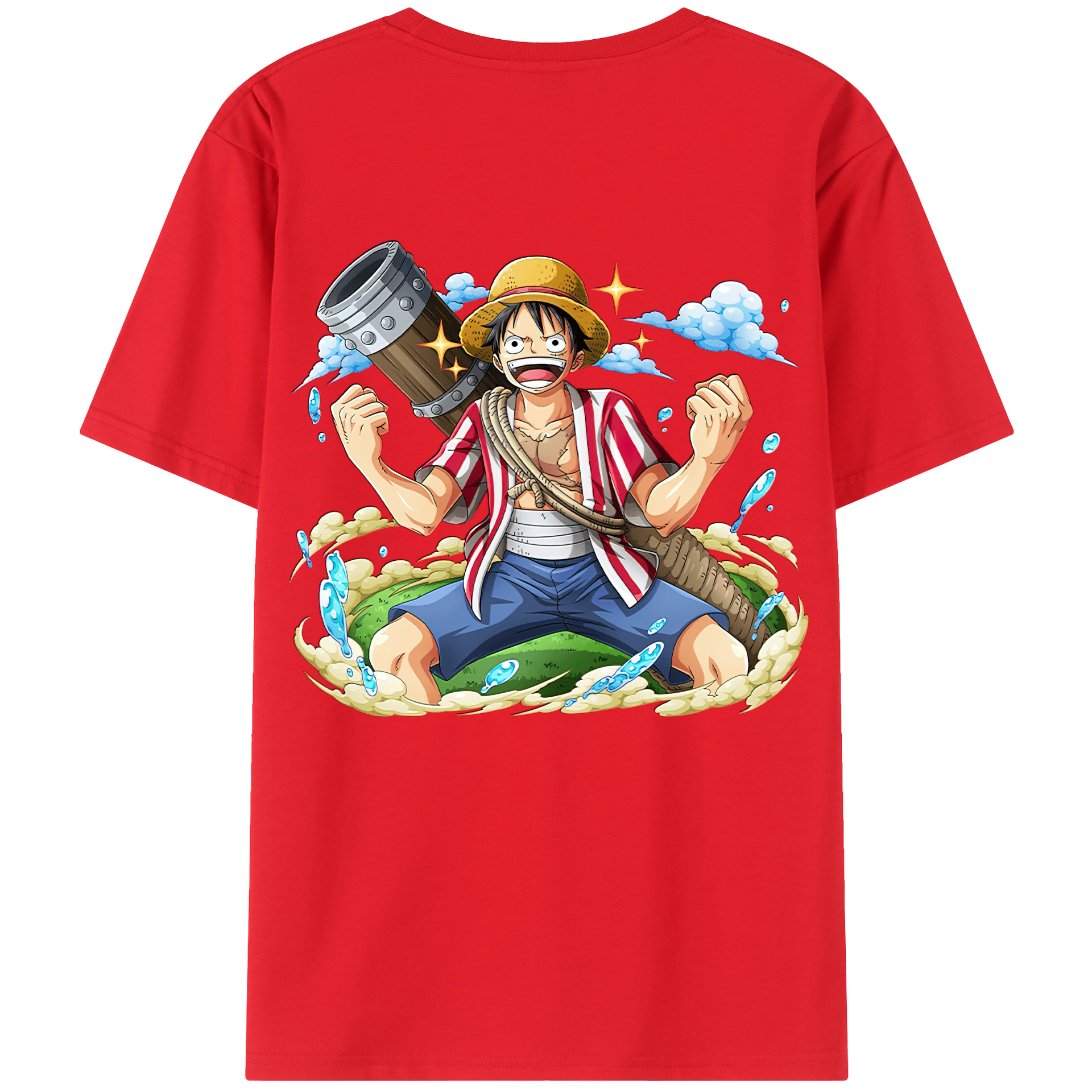ワンピース モンキー・D・ルフィ ONE PIECE Monkey D. Luffy 綿100％ メンズ半袖Tシャツ（バックプリント） 通気性