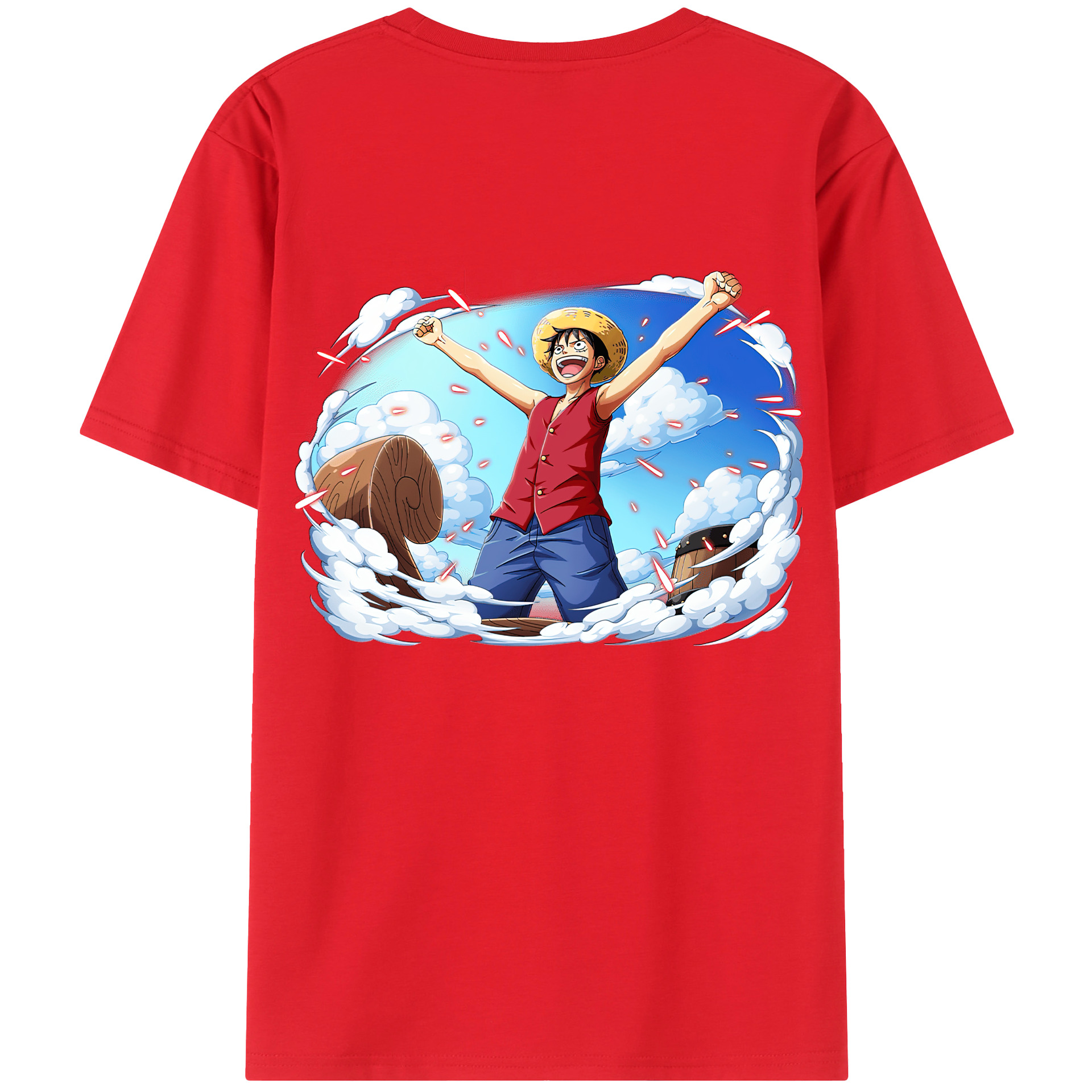 ワンピース モンキー・D・ルフィ ONE PIECE Monkey D. Luffy 綿100％ メンズ半袖Tシャツ（バックプリント） 通気性