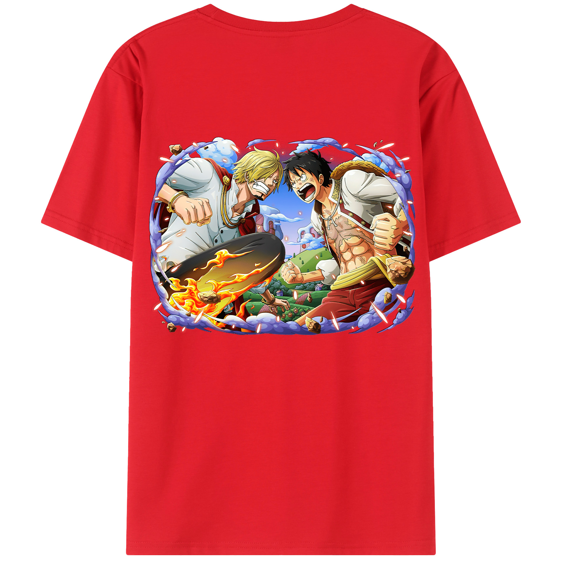 ワンピース モンキー・D・ルフィ ONE PIECE Monkey D. Luffy 綿100％ メンズ半袖Tシャツ（バックプリント） 通気性