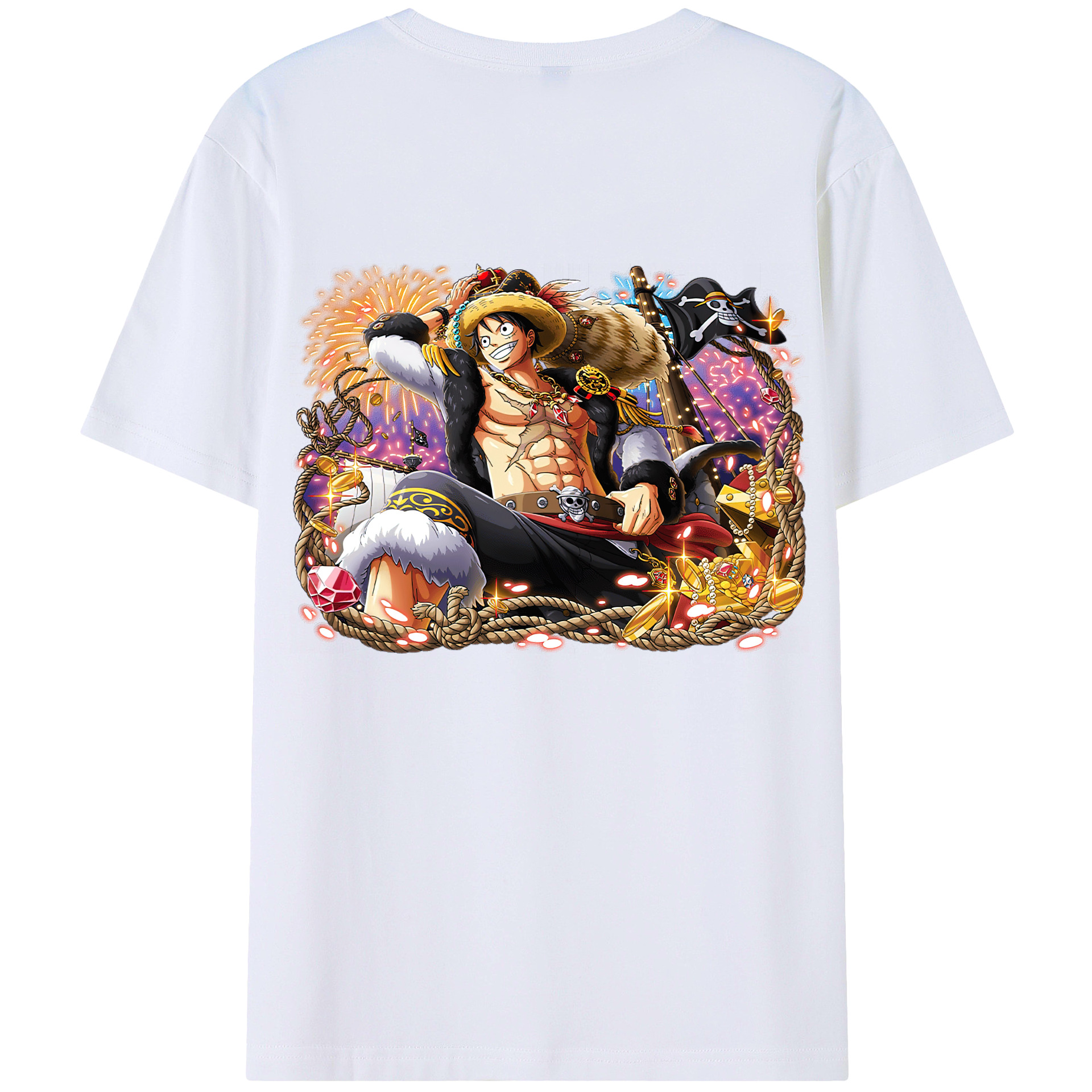 ワンピース モンキー・D・ルフィ ONE PIECE Monkey D. Luffy 綿100％ メンズ半袖Tシャツ（バックプリント） 通気性