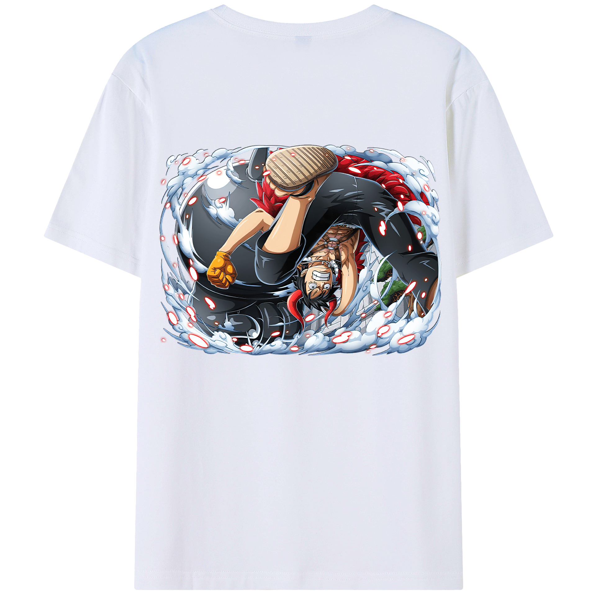 ワンピース モンキー・D・ルフィ ONE PIECE Monkey D. Luffy 綿100％ メンズ半袖Tシャツ（バックプリント） 通気性