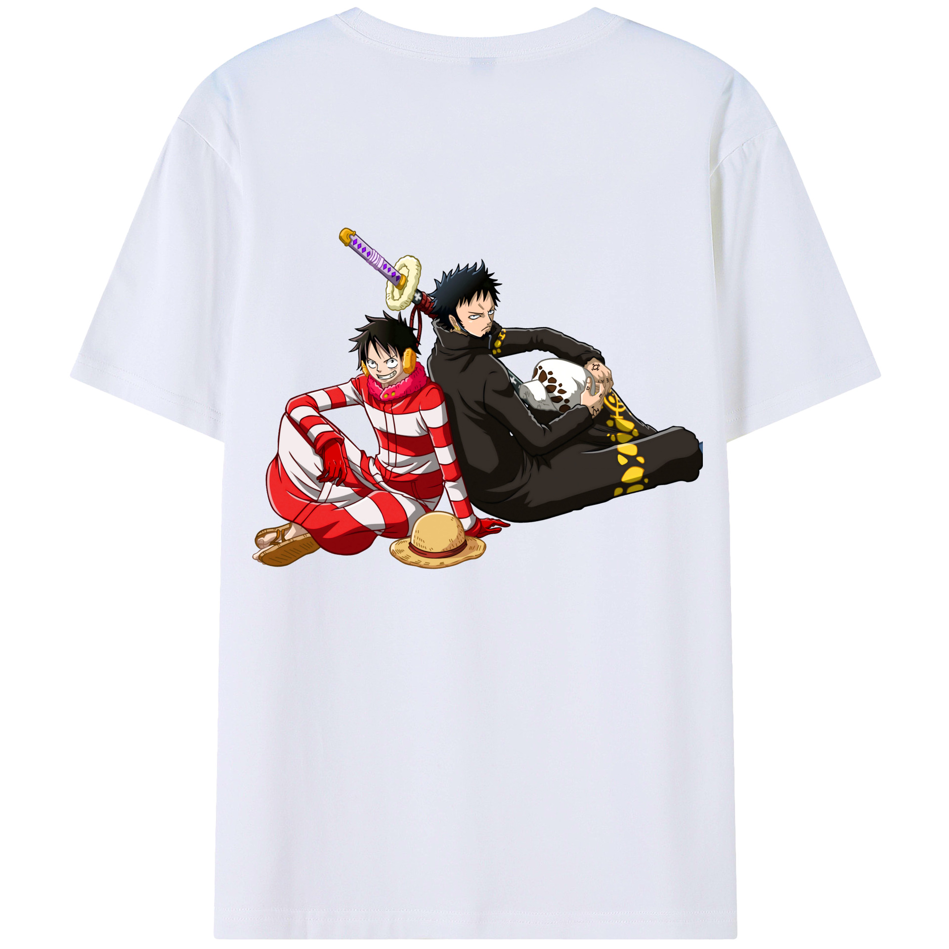 ワンピース モンキー・D・ルフィ ONE PIECE Monkey D. Luffy 綿100％ メンズ半袖Tシャツ（バックプリント） 通気性
