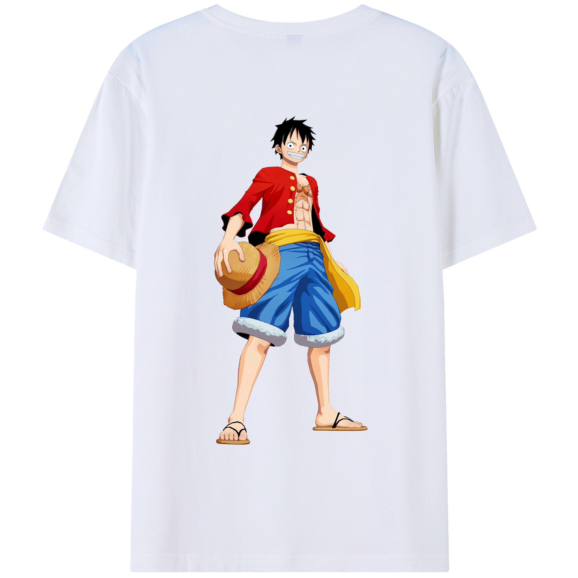 ワンピース モンキー・D・ルフィ ONE PIECE Monkey D. Luffy 綿100％ メンズ半袖Tシャツ（バックプリント） 通気性