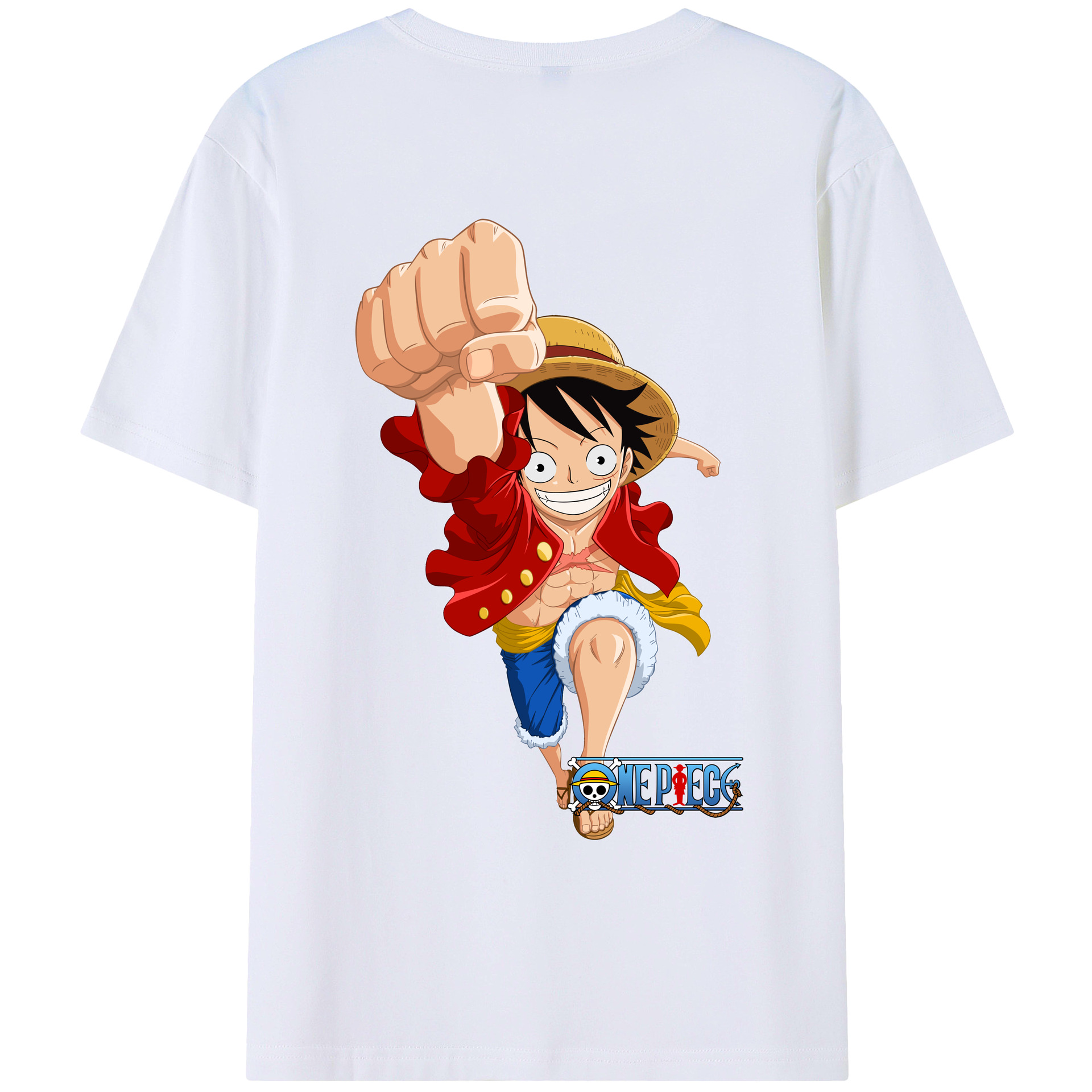 ワンピース モンキー・D・ルフィ ONE PIECE Monkey D. Luffy 綿100％ メンズ半袖Tシャツ（バックプリント） 通気性