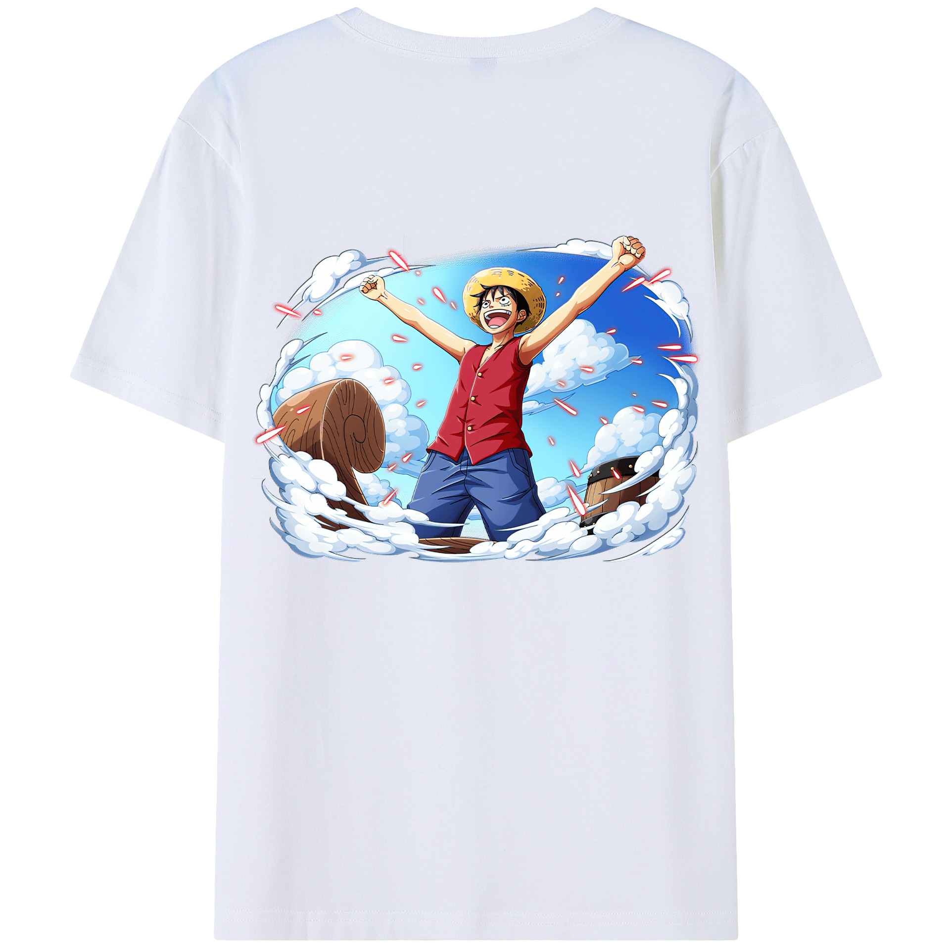 ワンピース モンキー・D・ルフィ ONE PIECE Monkey D. Luffy 綿100％ メンズ半袖Tシャツ（バックプリント） 通気性