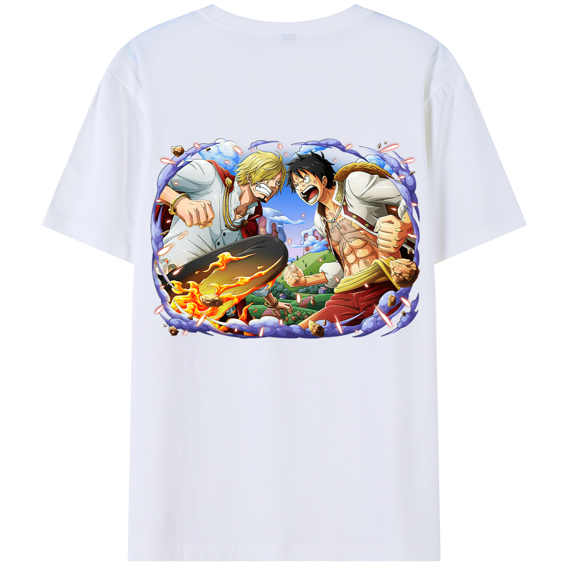 ワンピース モンキー・D・ルフィ ONE PIECE Monkey D. Luffy 綿100％ メンズ半袖Tシャツ（バックプリント） 通気性