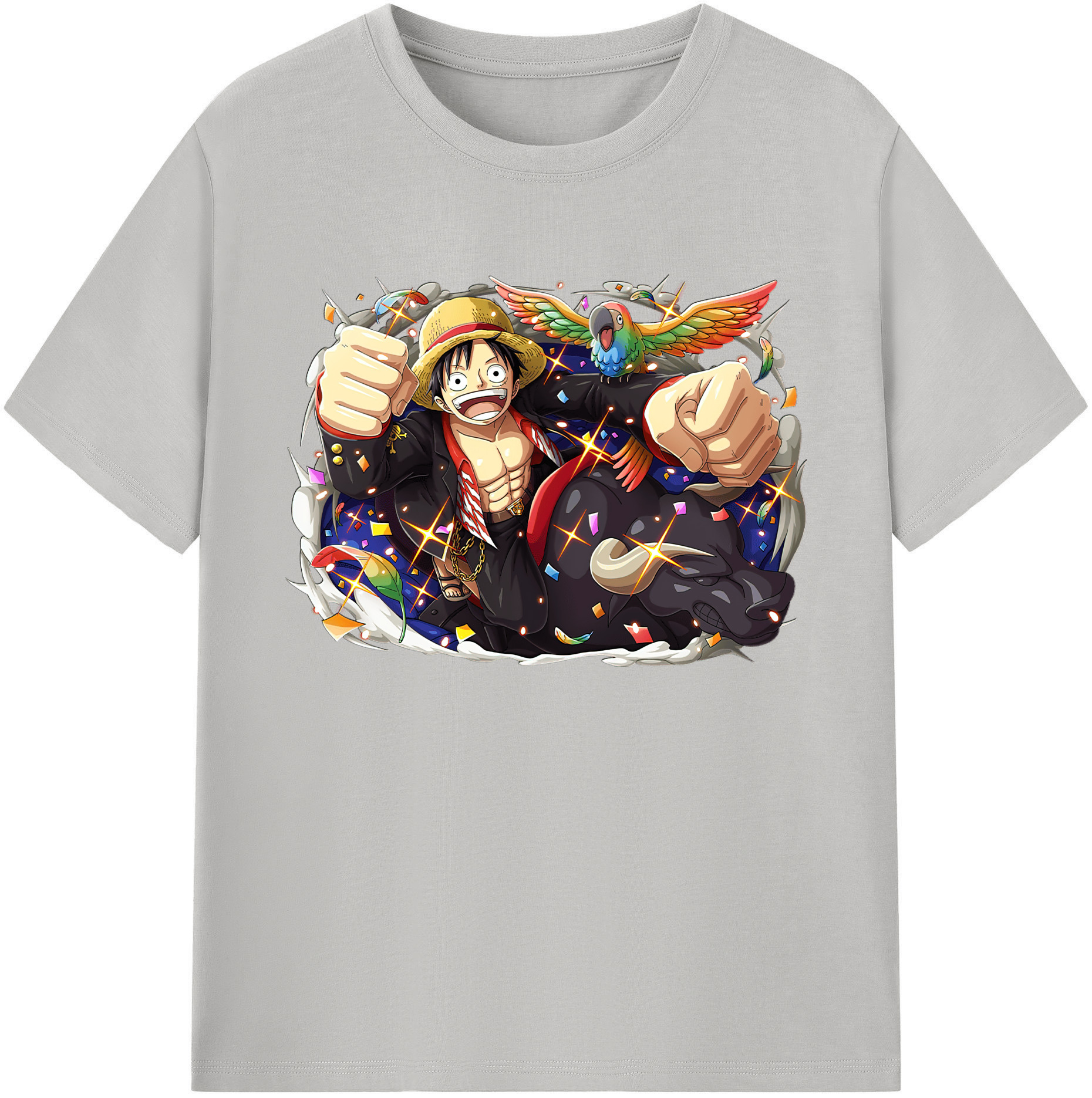 ワンピース モンキー・D・ルフィ ONE PIECE Monkey D. Luffy 綿100％ メンズ半袖Tシャツ｜肌触りやわらか＆通気性