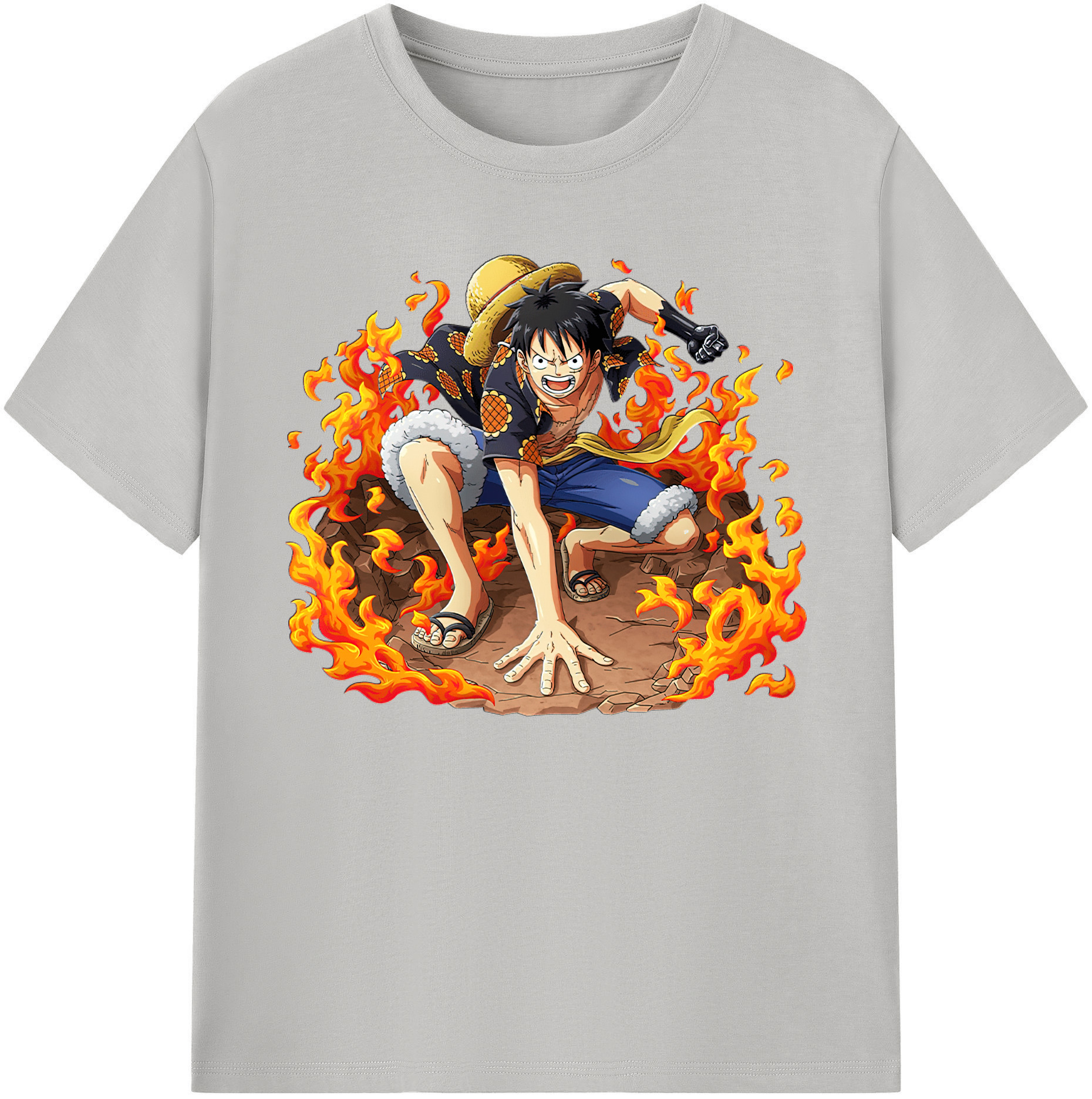 ワンピース モンキー・D・ルフィ ONE PIECE Monkey D. Luffy 綿100％ メンズ半袖Tシャツ｜肌触りやわらか＆通気性