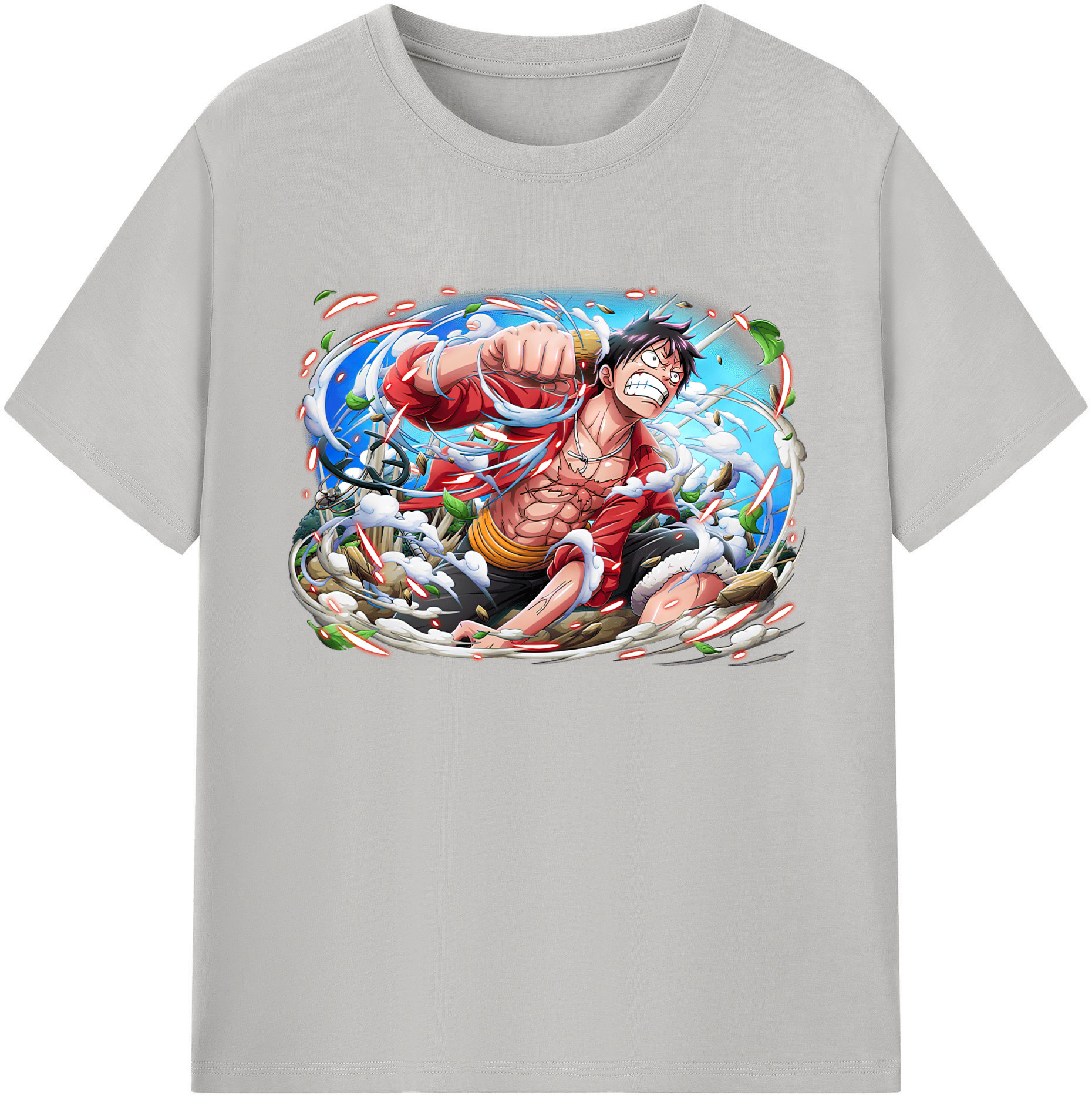 ワンピース モンキー・D・ルフィ ONE PIECE Monkey D. Luffy 綿100％ メンズ半袖Tシャツ｜肌触りやわらか＆通気性
