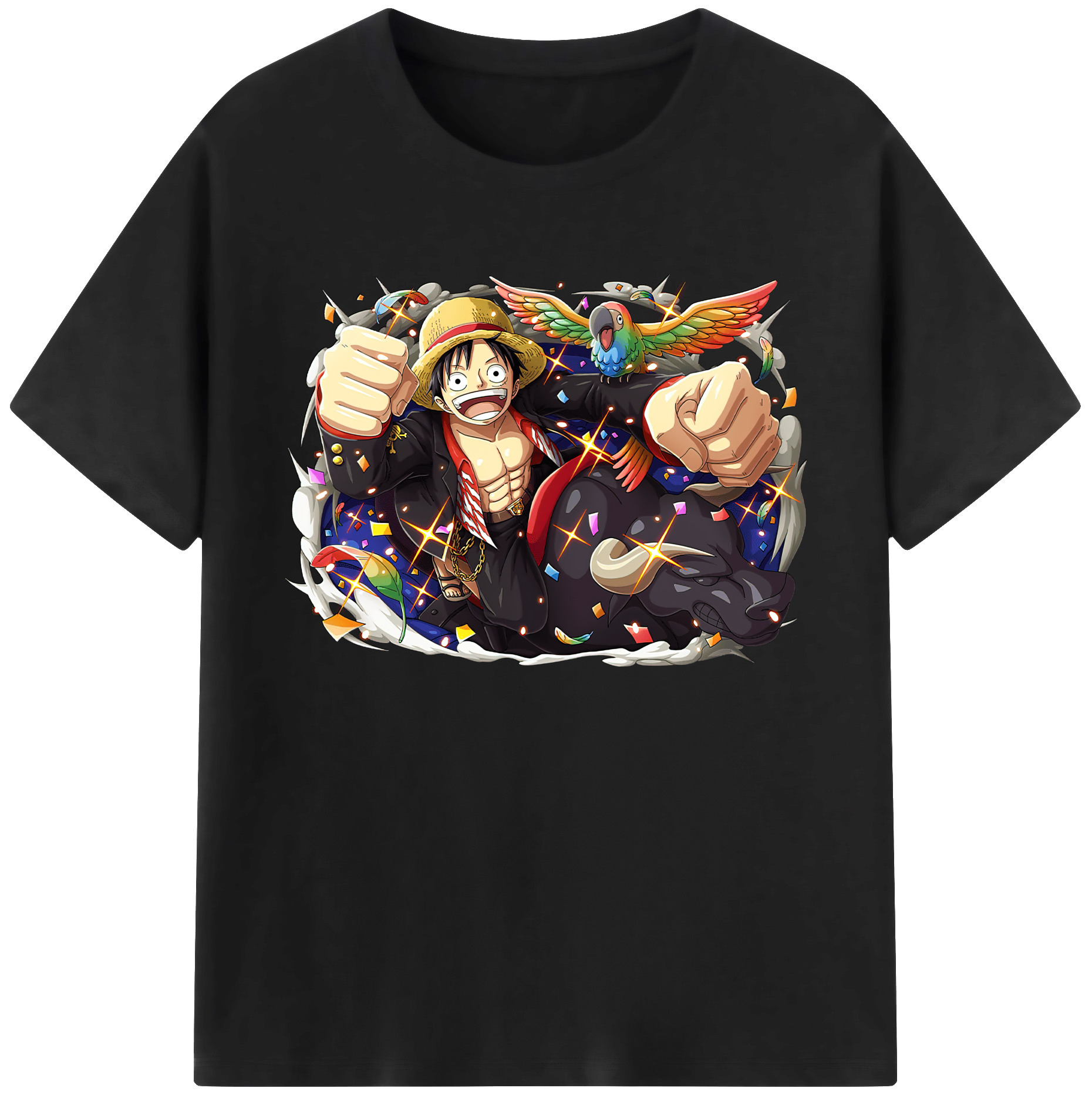 ワンピース モンキー・D・ルフィ ONE PIECE Monkey D. Luffy 綿100％ メンズ半袖Tシャツ｜肌触りやわらか＆通気性