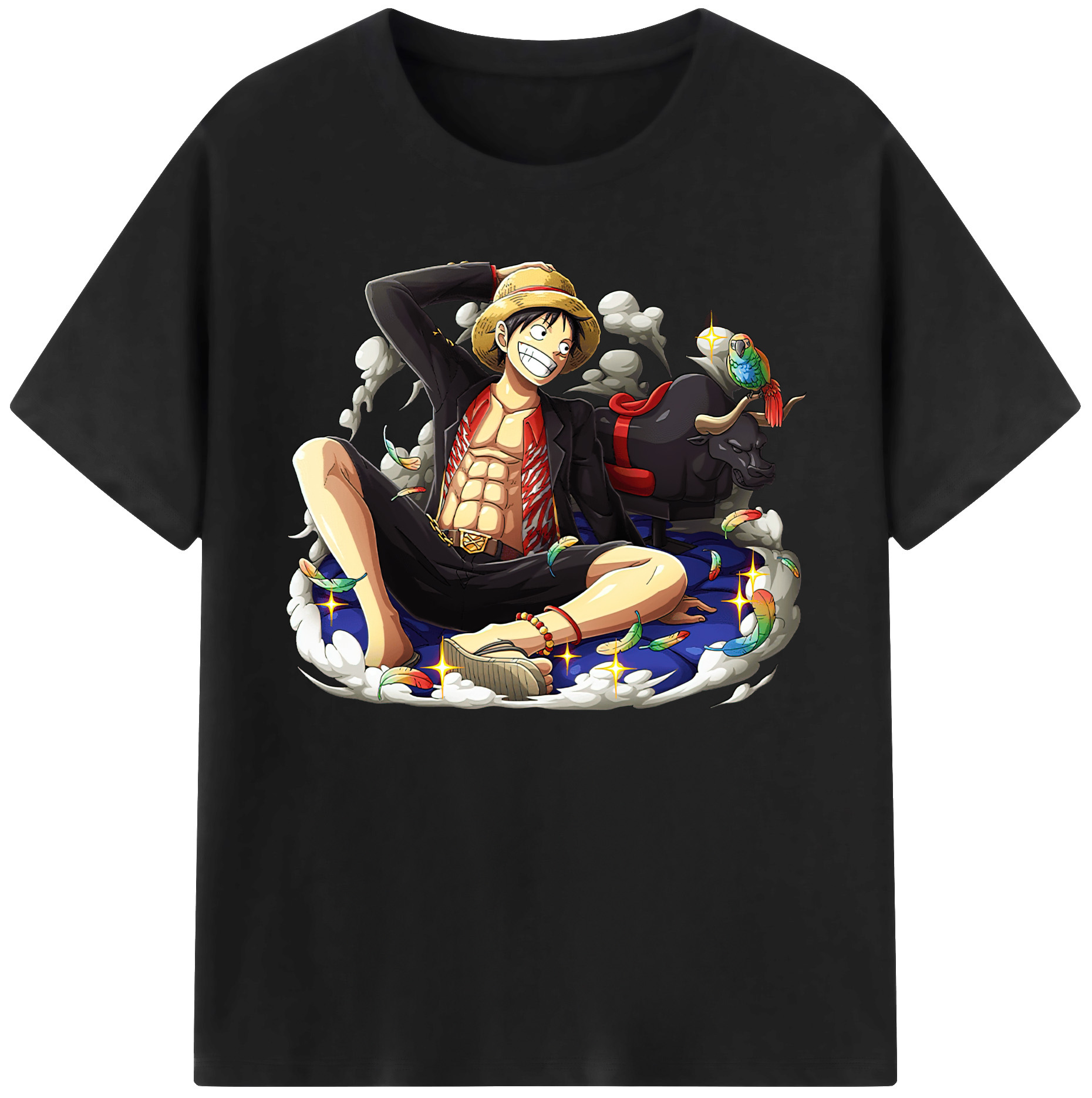 ワンピース モンキー・D・ルフィ ONE PIECE Monkey D. Luffy 綿100％ メンズ半袖Tシャツ｜肌触りやわらか＆通気性