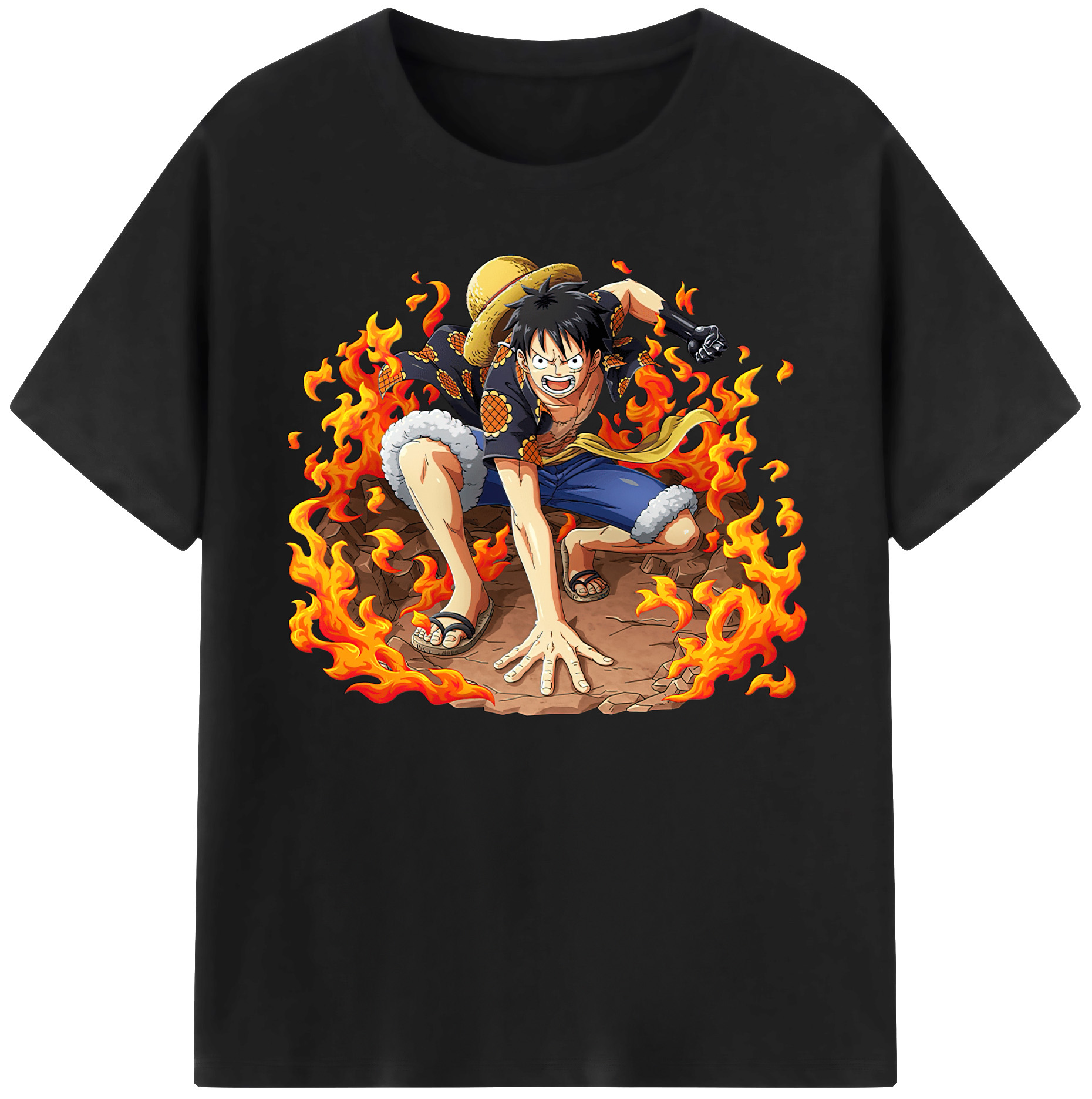 ワンピース モンキー・D・ルフィ ONE PIECE Monkey D. Luffy 綿100％ メンズ半袖Tシャツ｜肌触りやわらか＆通気性