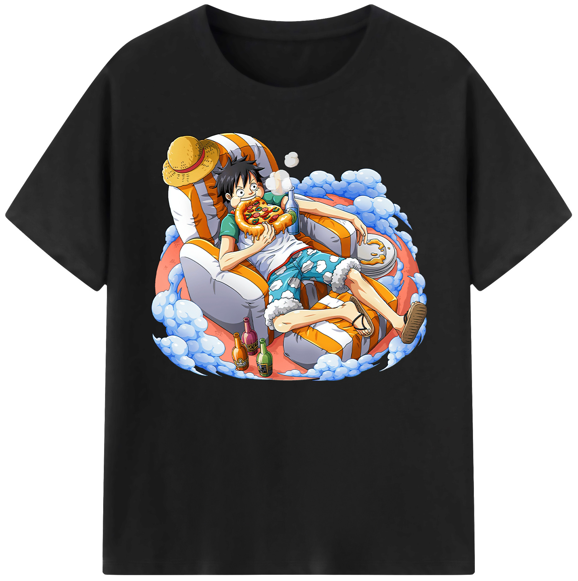 ワンピース モンキー・D・ルフィ ONE PIECE Monkey D. Luffy 綿100％ メンズ半袖Tシャツ｜肌触りやわらか＆通気性