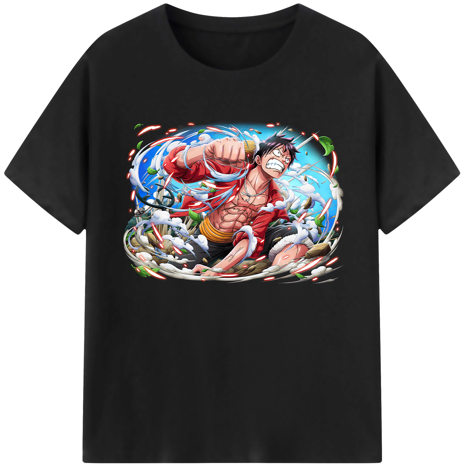 ワンピース モンキー・D・ルフィ ONE PIECE Monkey D. Luffy 綿100％ メンズ半袖Tシャツ｜肌触りやわらか＆通気性