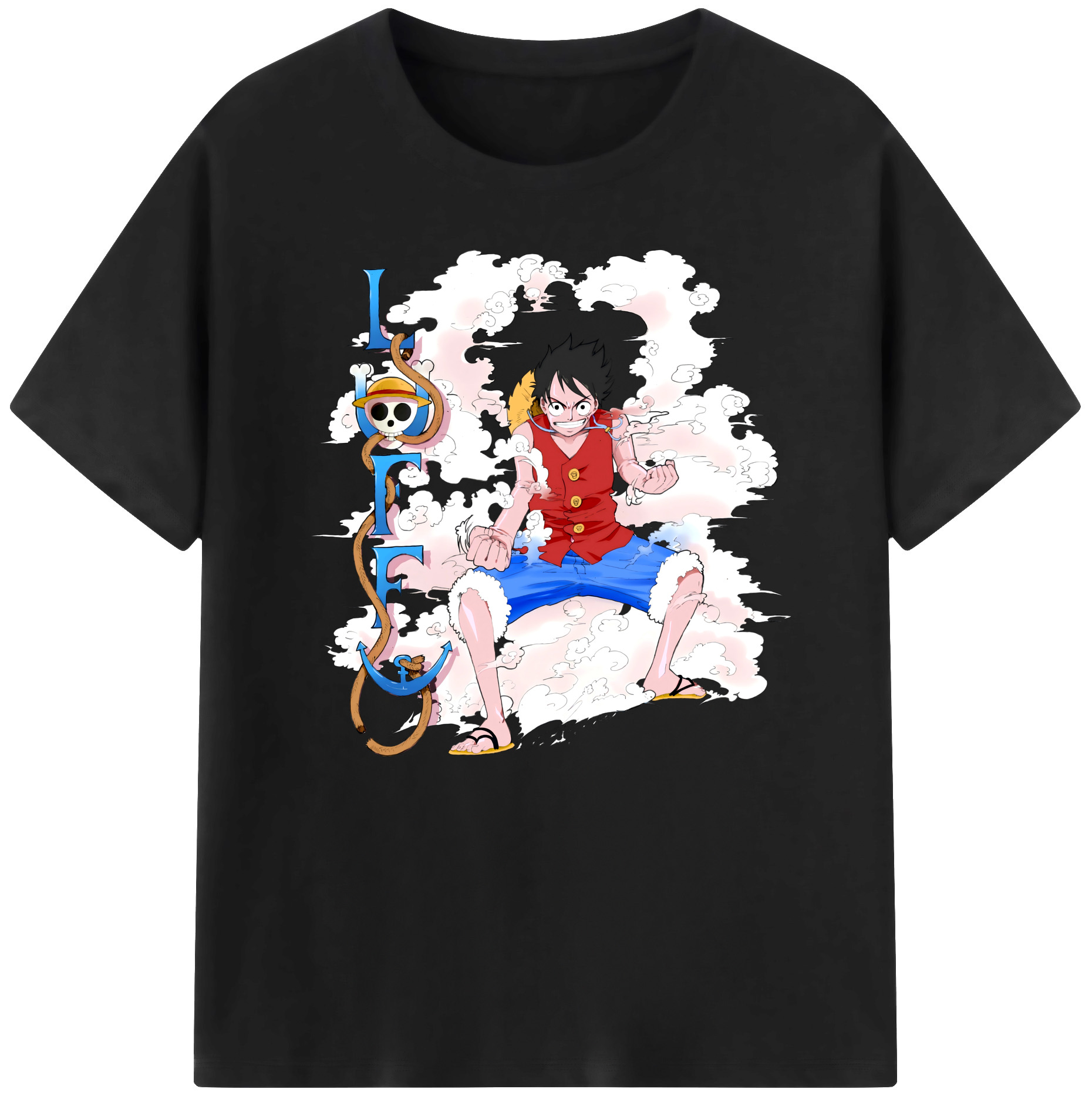 ワンピース モンキー・D・ルフィ ONE PIECE Monkey D. Luffy 綿100％ メンズ半袖Tシャツ｜肌触りやわらか＆通気性
