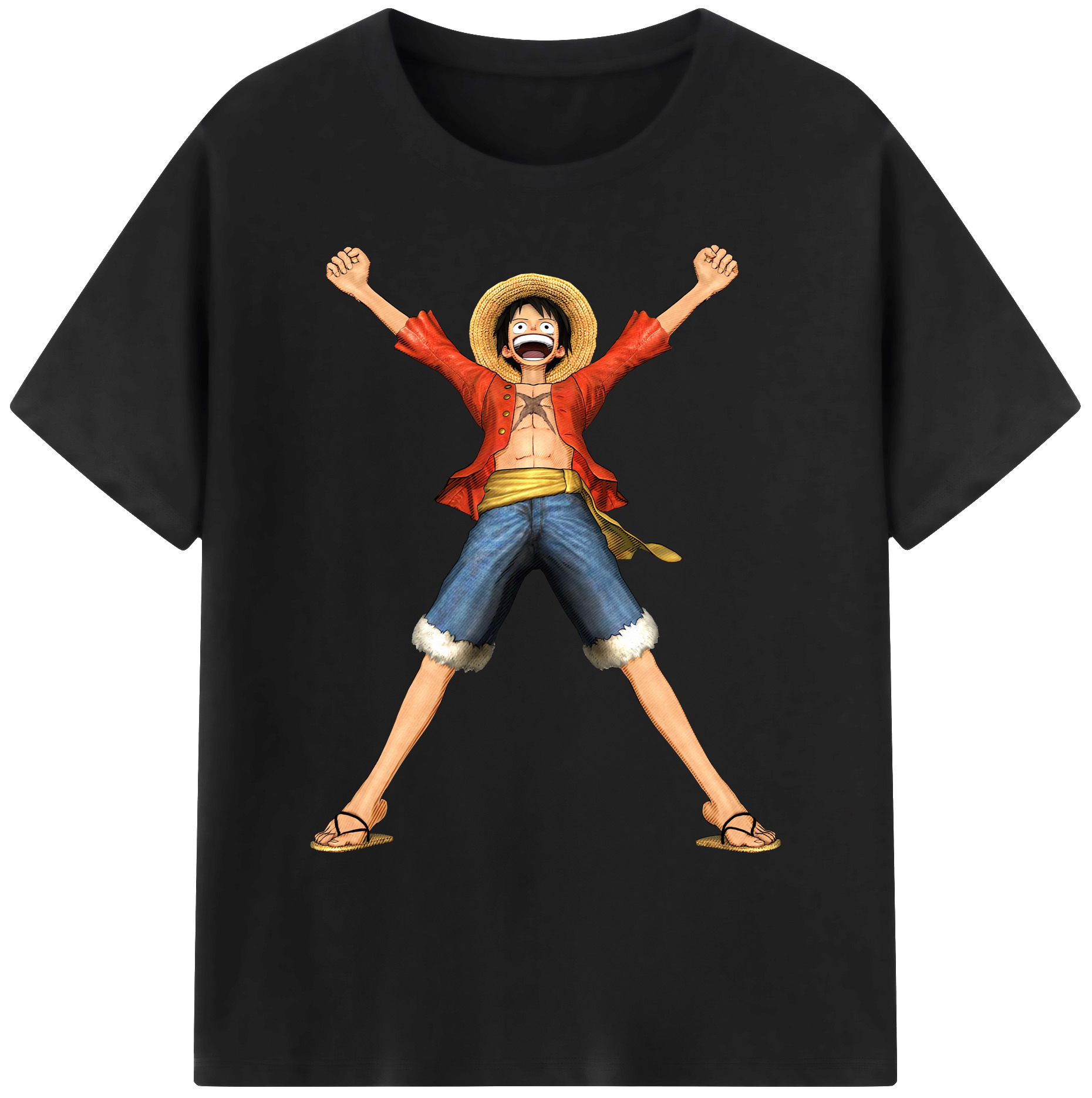 ワンピース モンキー・D・ルフィ ONE PIECE Monkey D. Luffy 綿100％ メンズ半袖Tシャツ｜肌触りやわらか＆通気性