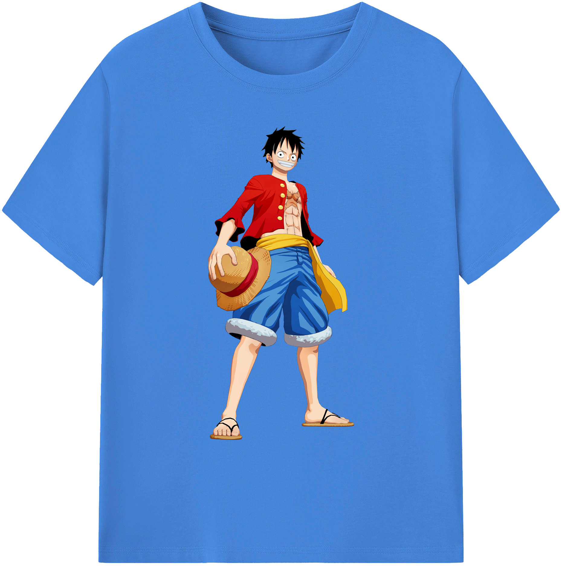 ワンピース モンキー・D・ルフィ ONE PIECE Monkey D. Luffy 綿100％ メンズ半袖Tシャツ｜肌触りやわらか＆通気性
