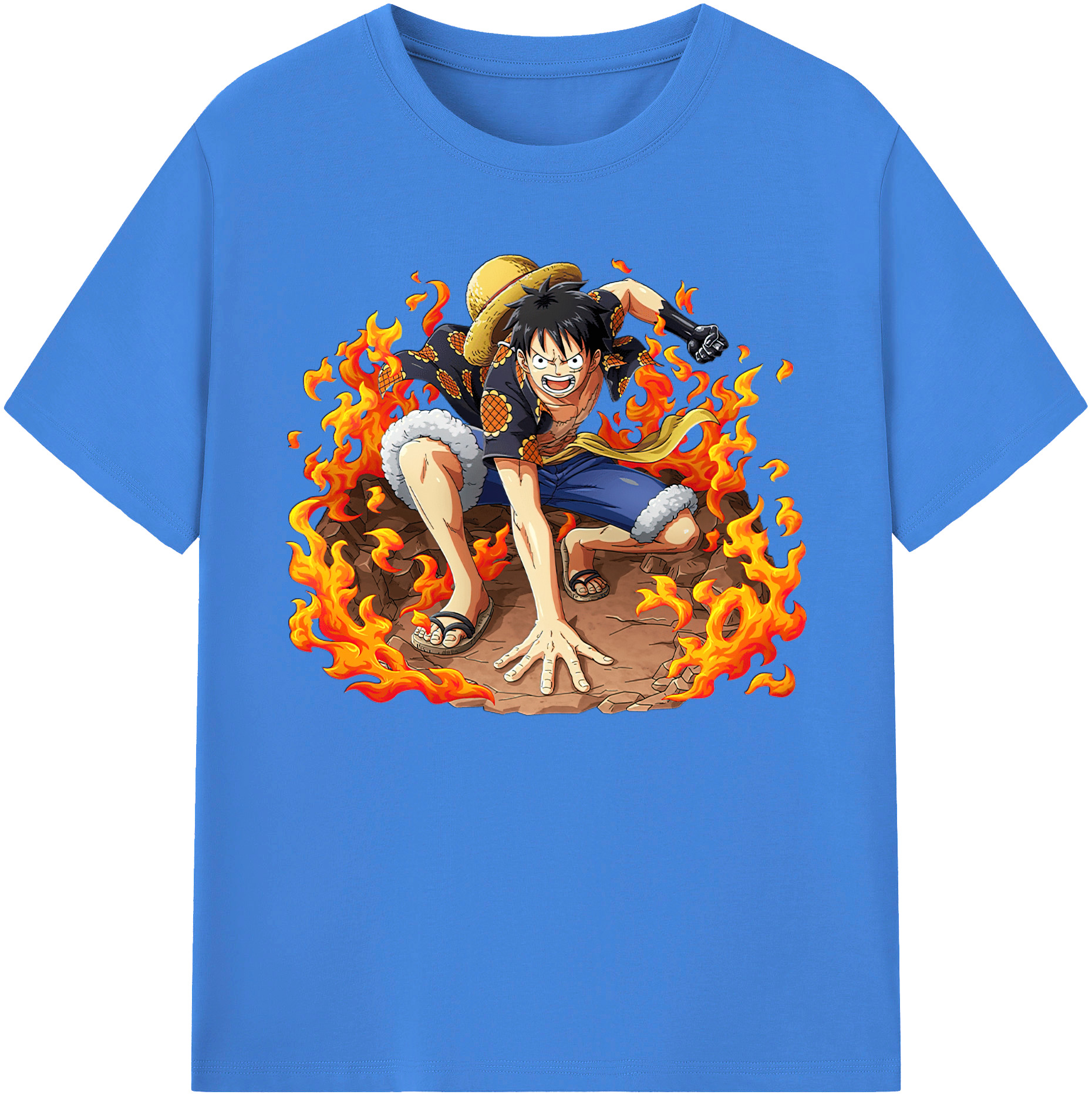 ワンピース モンキー・D・ルフィ ONE PIECE Monkey D. Luffy 綿100％ メンズ半袖Tシャツ｜肌触りやわらか＆通気性