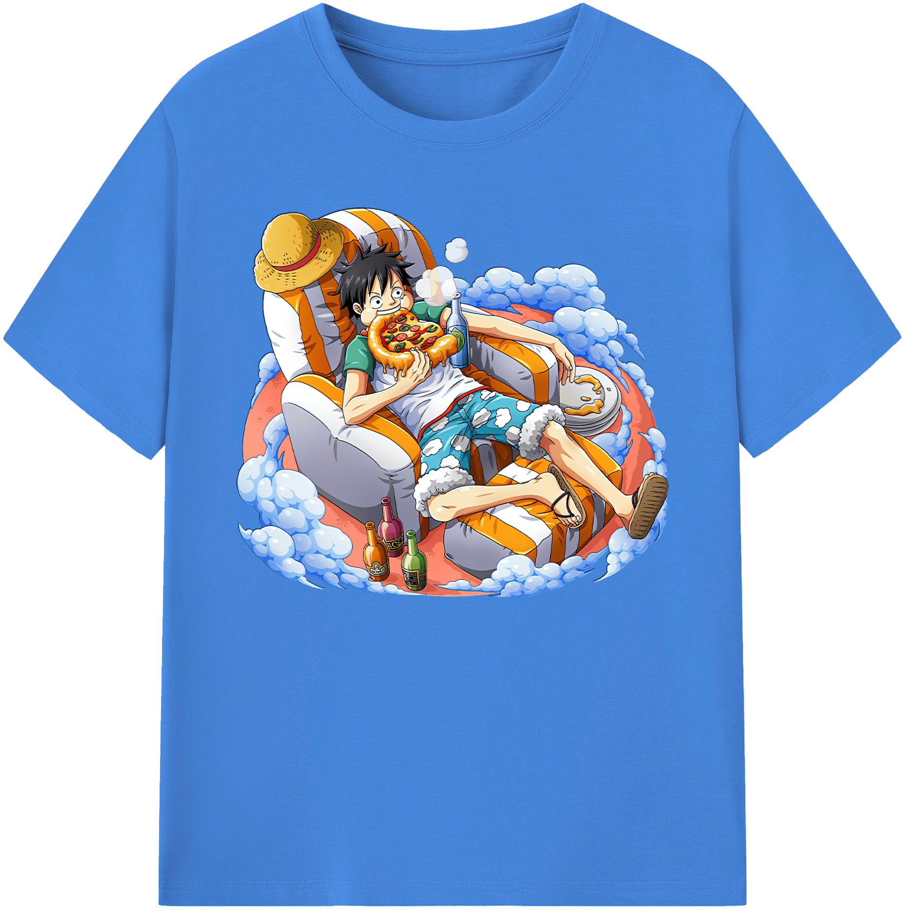ワンピース モンキー・D・ルフィ ONE PIECE Monkey D. Luffy 綿100％ メンズ半袖Tシャツ｜肌触りやわらか＆通気性