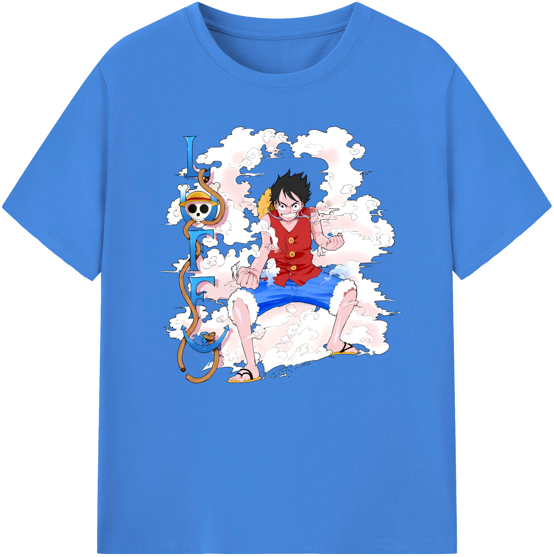 ワンピース モンキー・D・ルフィ ONE PIECE Monkey D. Luffy 綿100％ メンズ半袖Tシャツ｜肌触りやわらか＆通気性