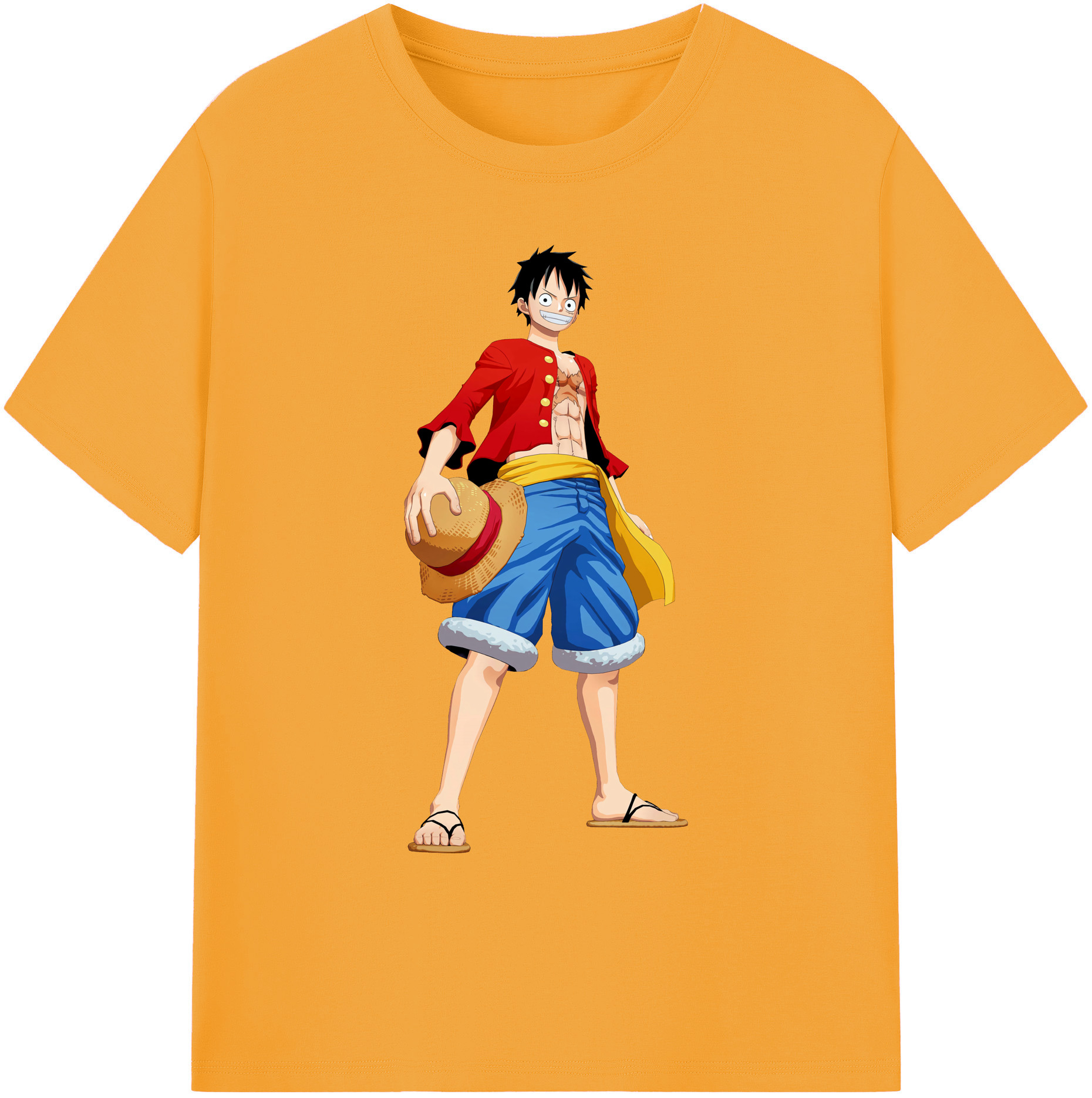 ワンピース モンキー・D・ルフィ ONE PIECE Monkey D. Luffy 綿100％ メンズ半袖Tシャツ｜肌触りやわらか＆通気性