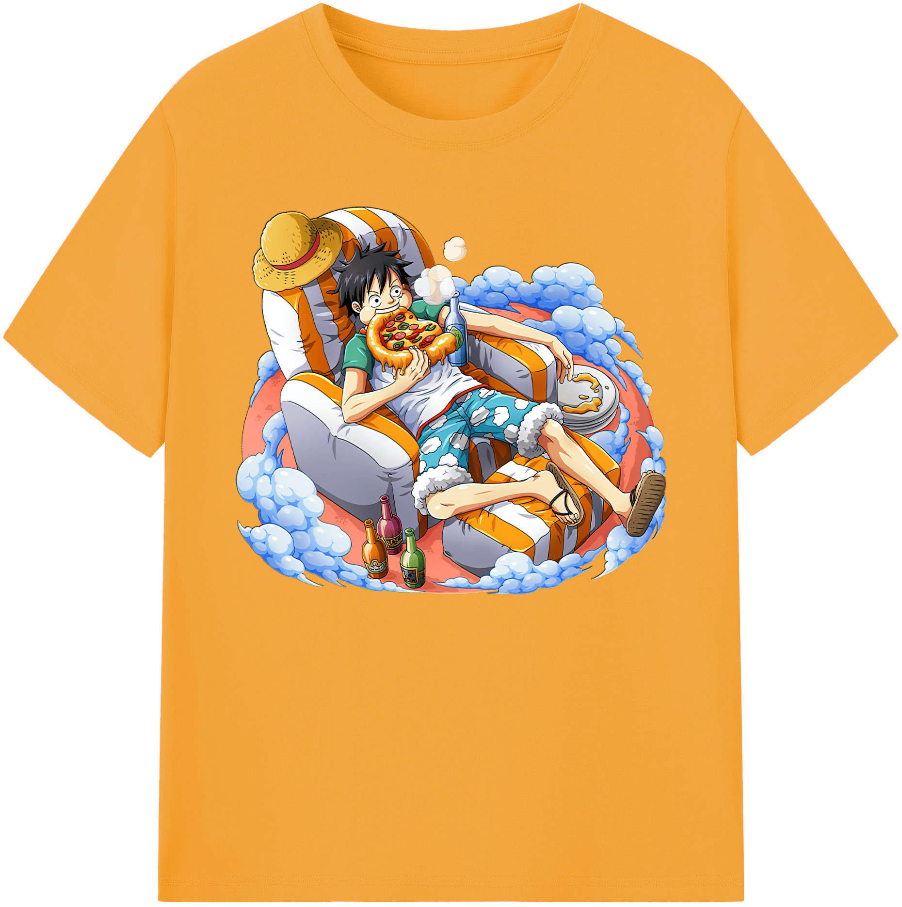 ワンピース モンキー・D・ルフィ ONE PIECE Monkey D. Luffy 綿100％ メンズ半袖Tシャツ｜肌触りやわらか＆通気性