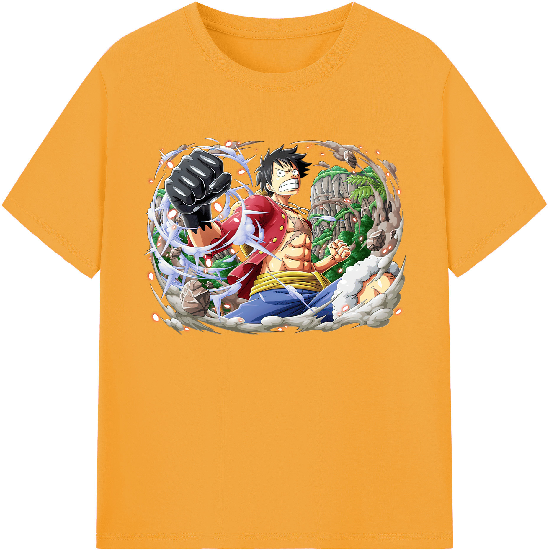 ワンピース モンキー・D・ルフィ ONE PIECE Monkey D. Luffy 綿100％ メンズ半袖Tシャツ｜肌触りやわらか＆通気性