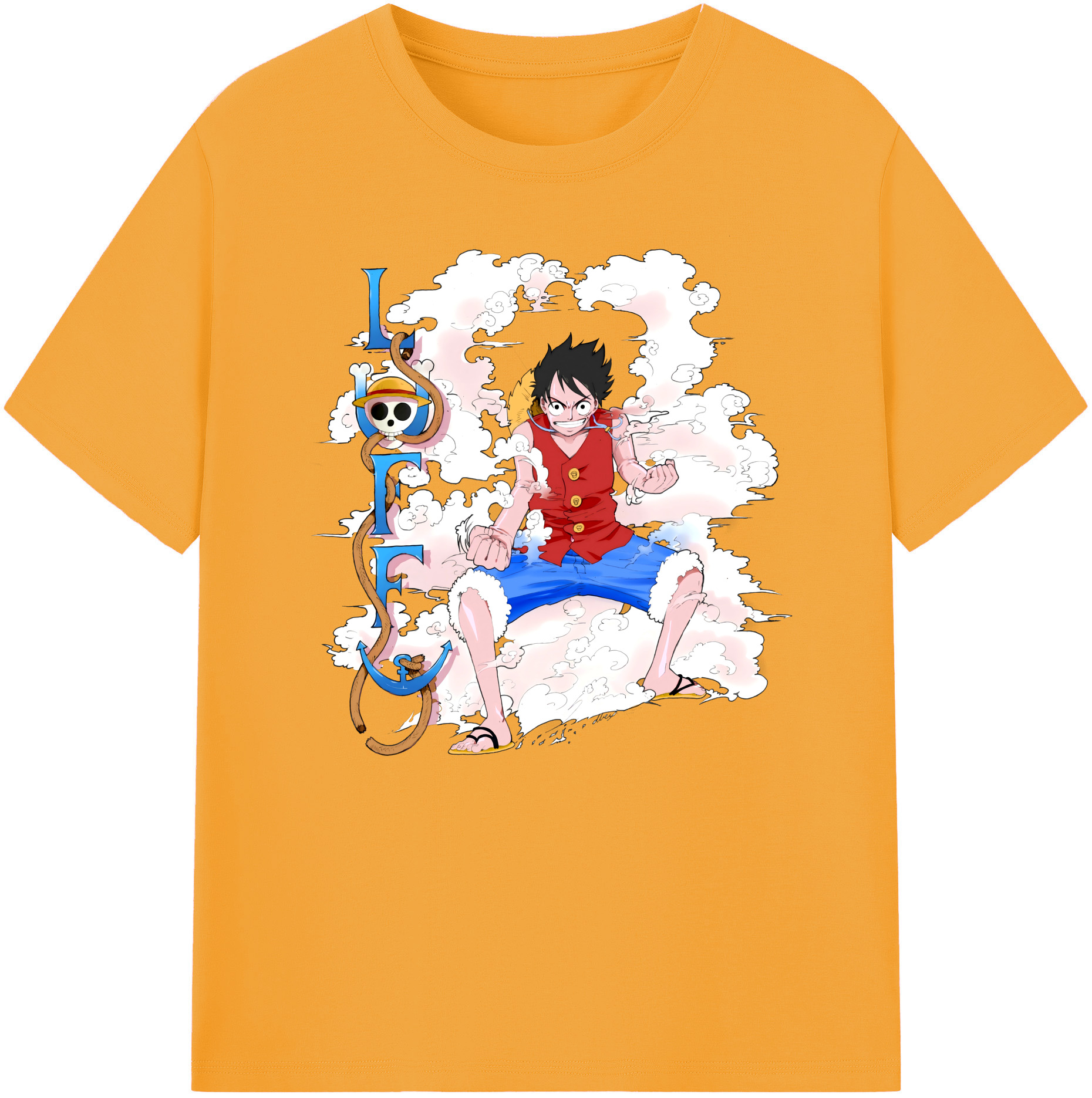 ワンピース モンキー・D・ルフィ ONE PIECE Monkey D. Luffy 綿100％ メンズ半袖Tシャツ｜肌触りやわらか＆通気性