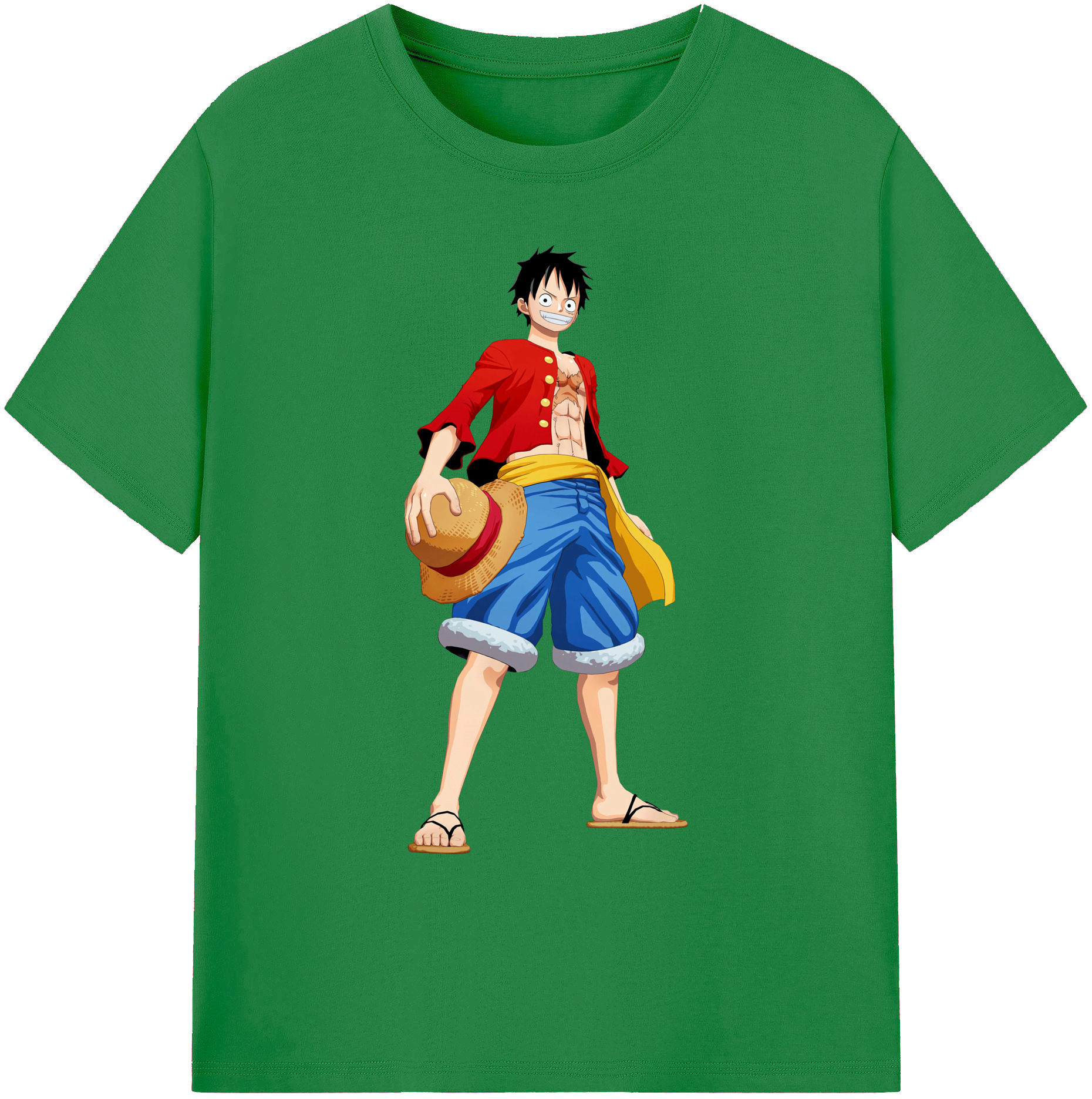 ワンピース モンキー・D・ルフィ ONE PIECE Monkey D. Luffy 綿100％ メンズ半袖Tシャツ｜肌触りやわらか＆通気性