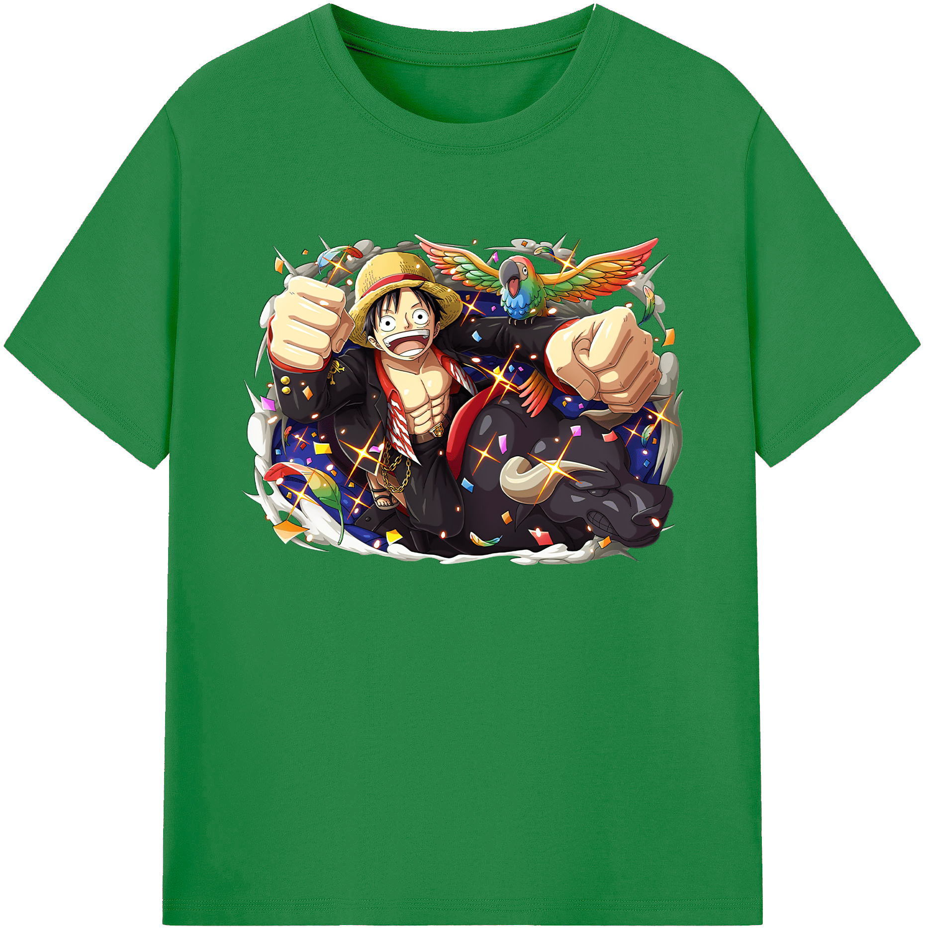 ワンピース モンキー・D・ルフィ ONE PIECE Monkey D. Luffy 綿100％ メンズ半袖Tシャツ｜肌触りやわらか＆通気性
