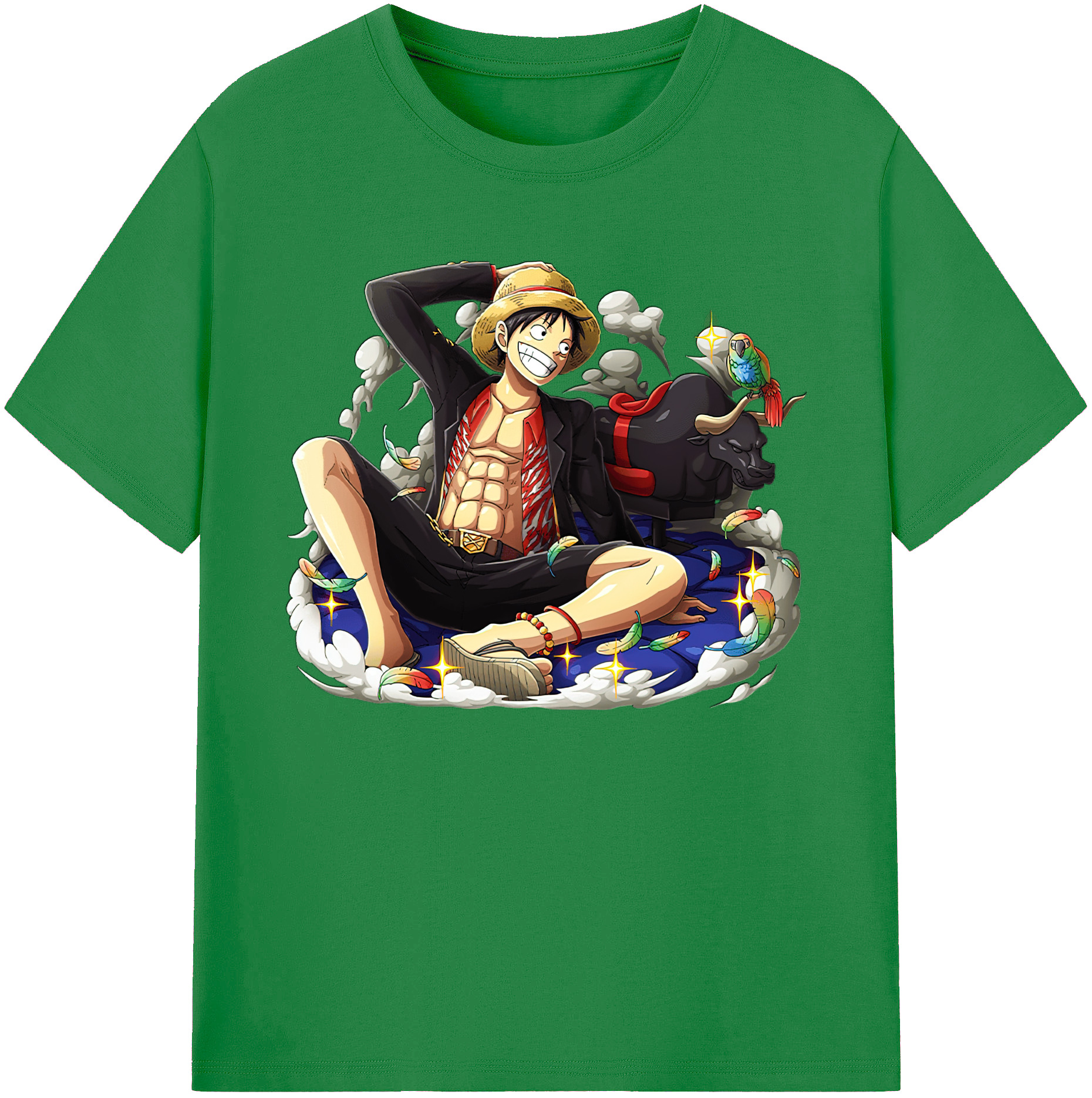 ワンピース モンキー・D・ルフィ ONE PIECE Monkey D. Luffy 綿100％ メンズ半袖Tシャツ｜肌触りやわらか＆通気性