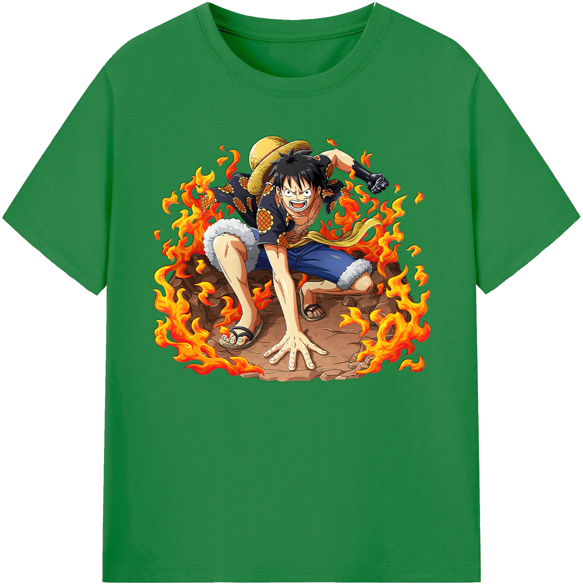 ワンピース モンキー・D・ルフィ ONE PIECE Monkey D. Luffy 綿100％ メンズ半袖Tシャツ｜肌触りやわらか＆通気性