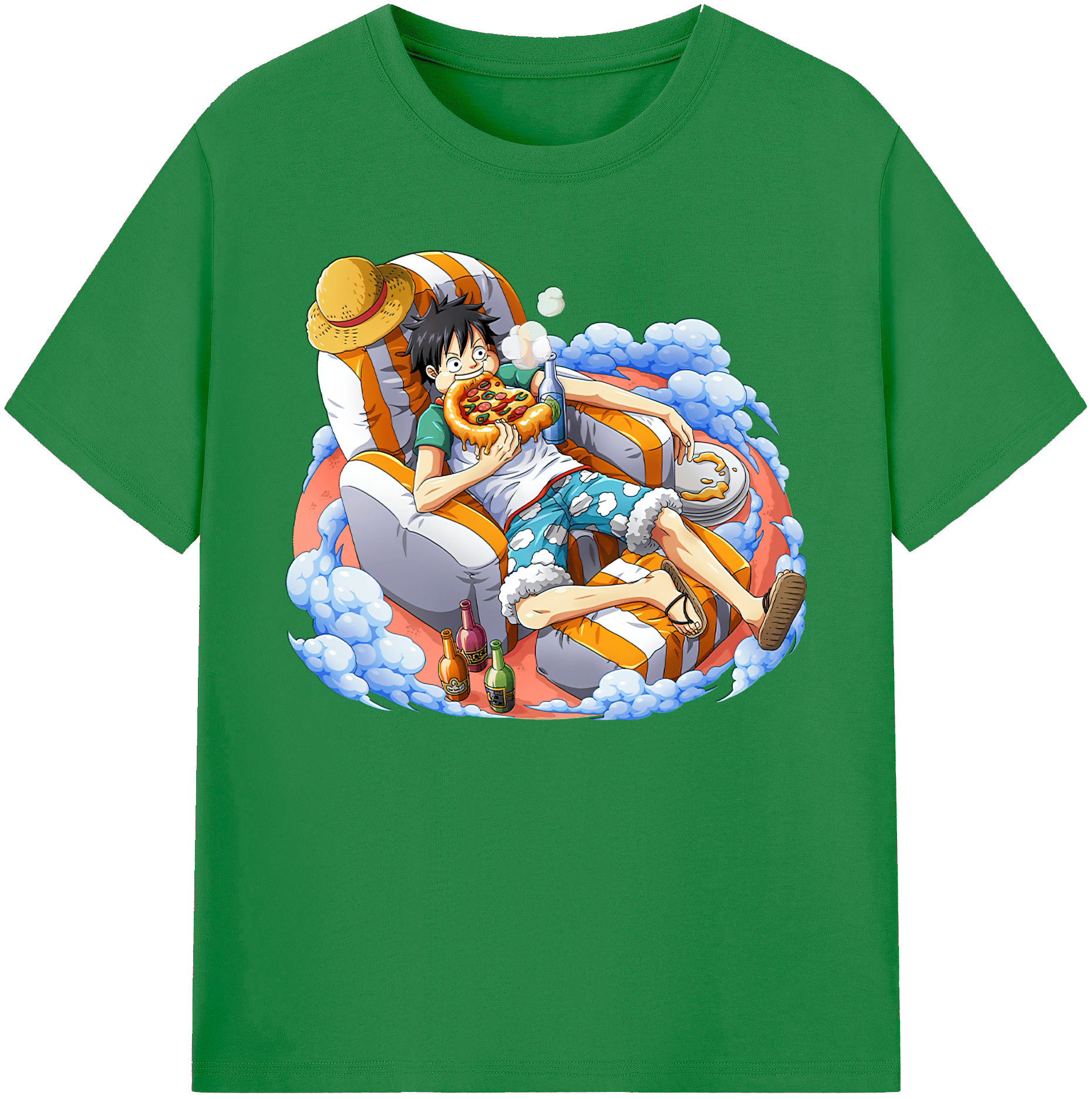 ワンピース モンキー・D・ルフィ ONE PIECE Monkey D. Luffy 綿100％ メンズ半袖Tシャツ｜肌触りやわらか＆通気性