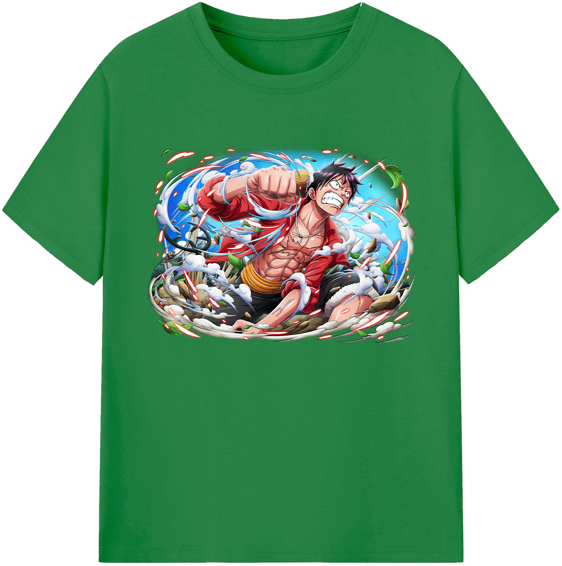 ワンピース モンキー・D・ルフィ ONE PIECE Monkey D. Luffy 綿100％ メンズ半袖Tシャツ｜肌触りやわらか＆通気性