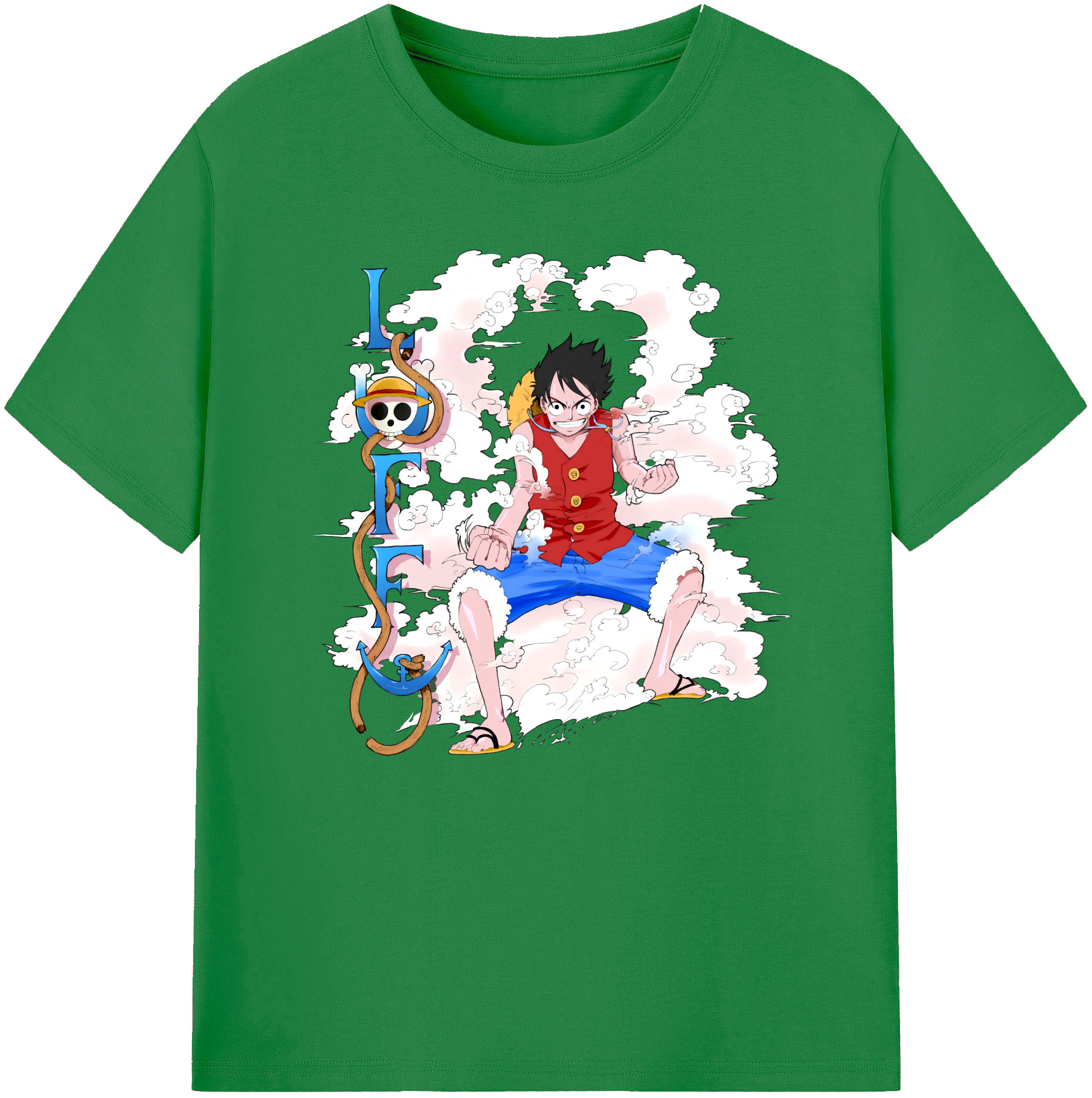 ワンピース モンキー・D・ルフィ ONE PIECE Monkey D. Luffy 綿100％ メンズ半袖Tシャツ｜肌触りやわらか＆通気性