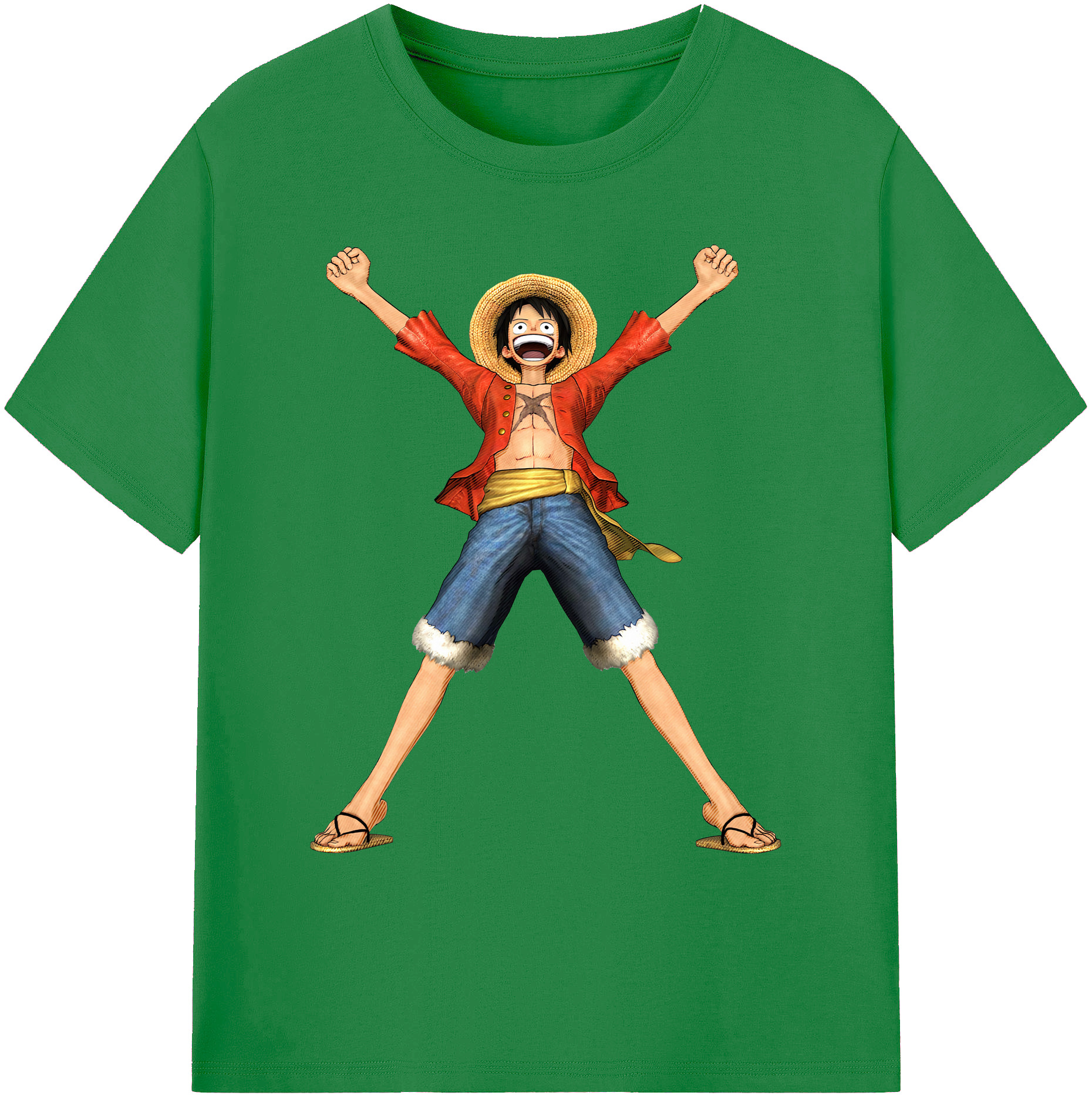 ワンピース モンキー・D・ルフィ ONE PIECE Monkey D. Luffy 綿100％ メンズ半袖Tシャツ｜肌触りやわらか＆通気性